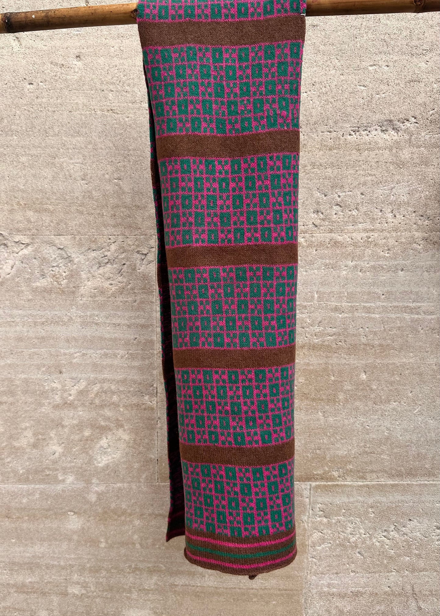 Lambswool Scarf: 'Pink & Green Chess Set'