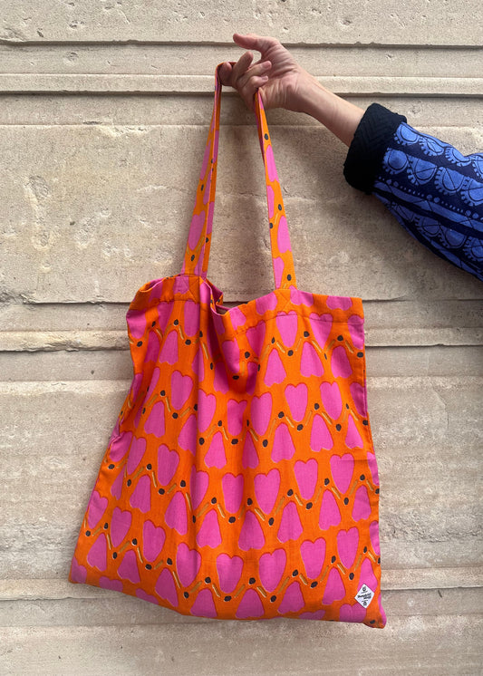 Giant Tote Bag in 'Orange Honey Heart' Cotton