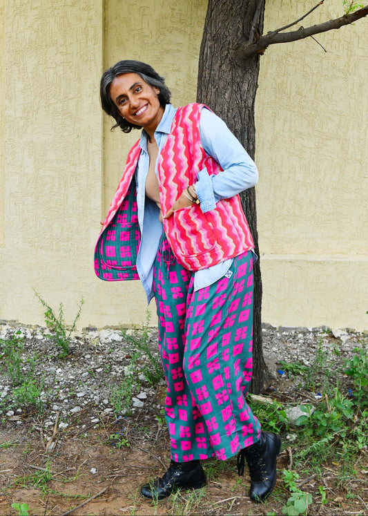 Quilted Waistcoat in 'Pink Spark' & 'Pink Forest'