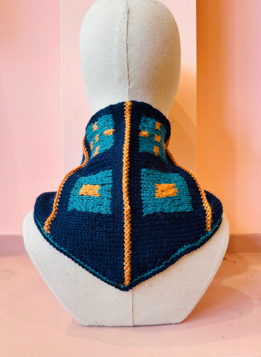 Chunky Triangle Scarf: 'Navy Chess Set'