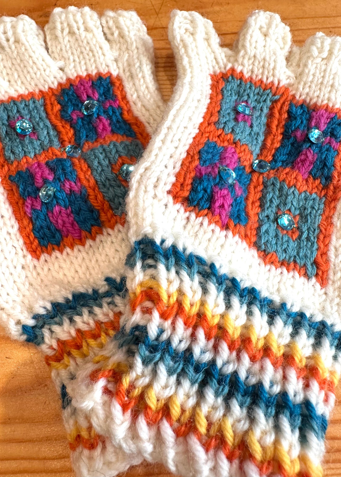 Wool Fingerless Gloves: 'White Chess Set'