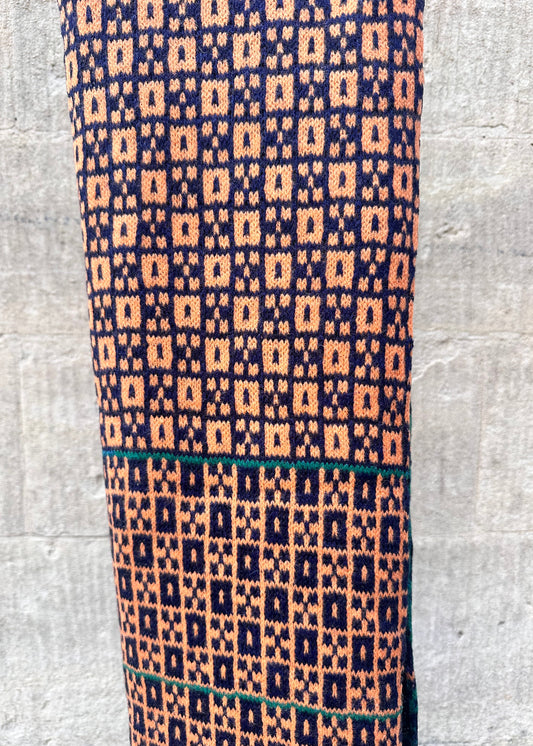 Lambswool Scarf: 'Green & Orange Chess Set'