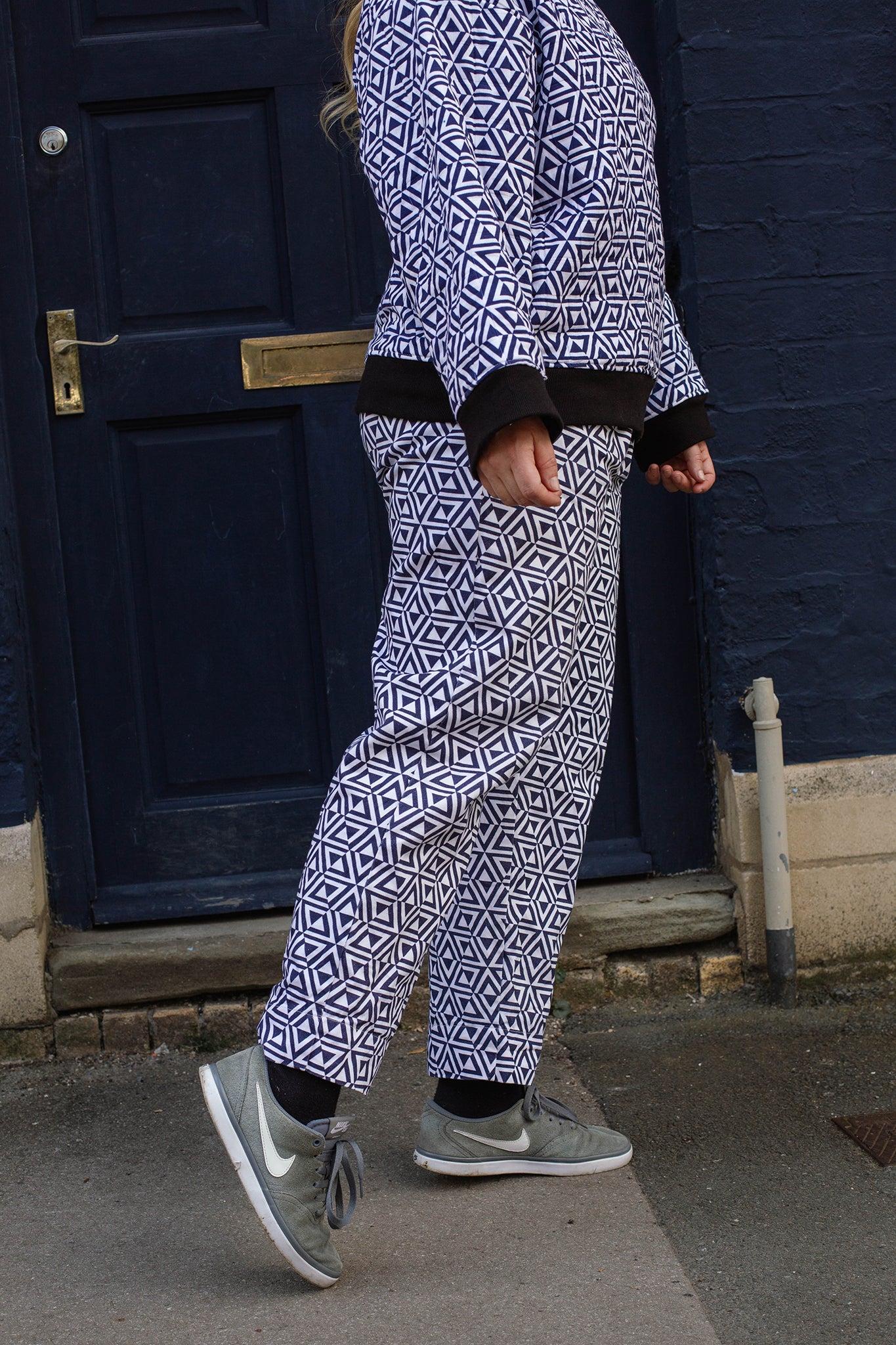Jersey Cotton Unisex Jogging bottoms in 'Navy Honeycomb'