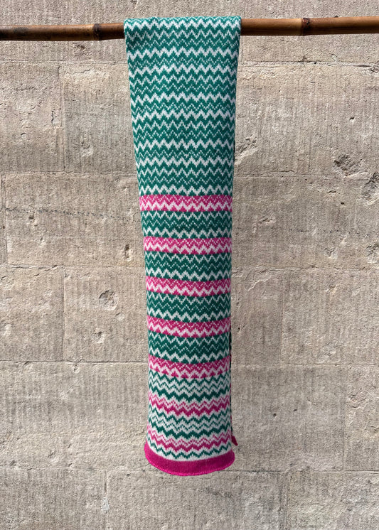 Lambswool Scarf: 'Green & Pink Spark'