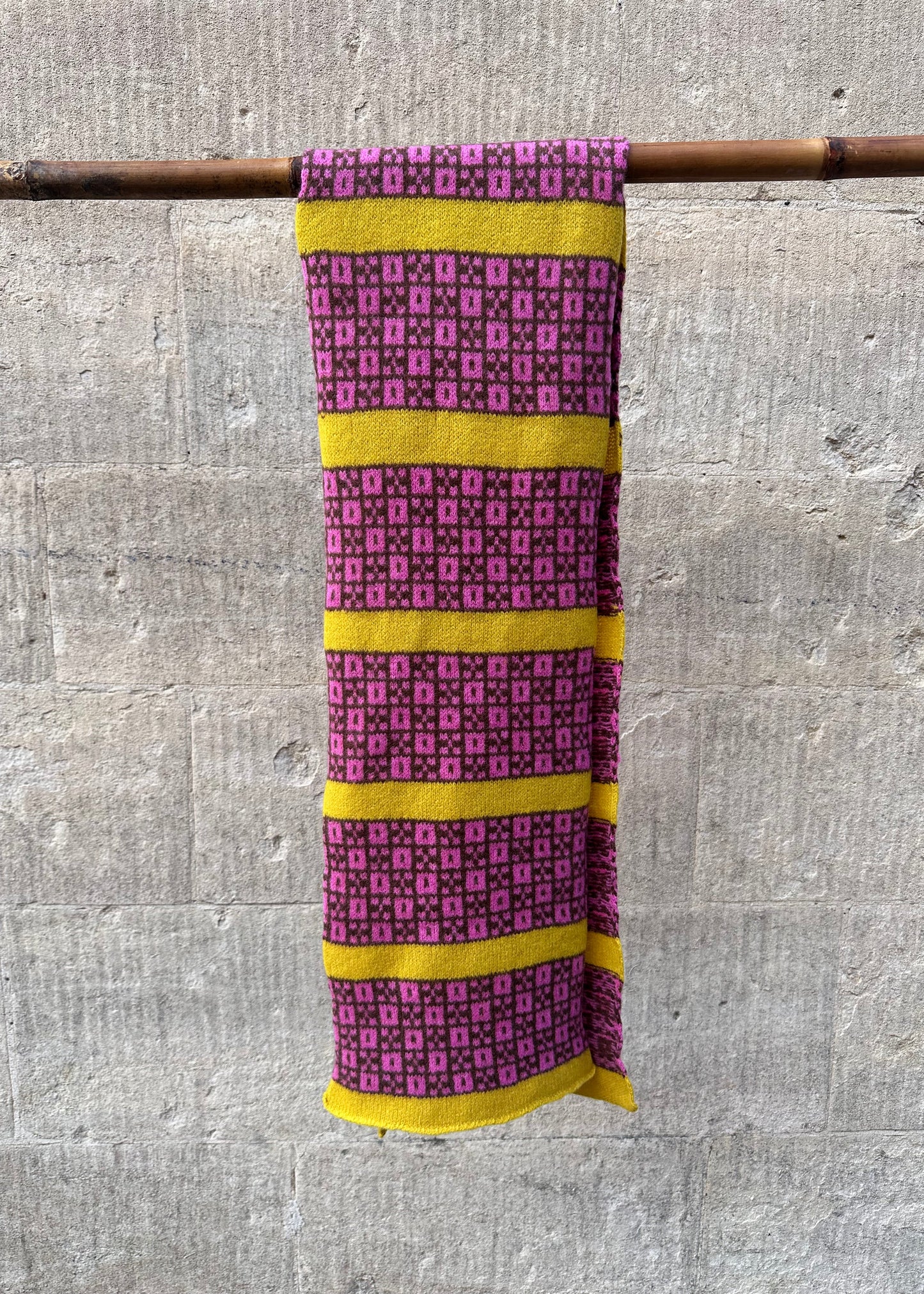 Lambswool Scarf: 'Pink & Yellow Chess Set'