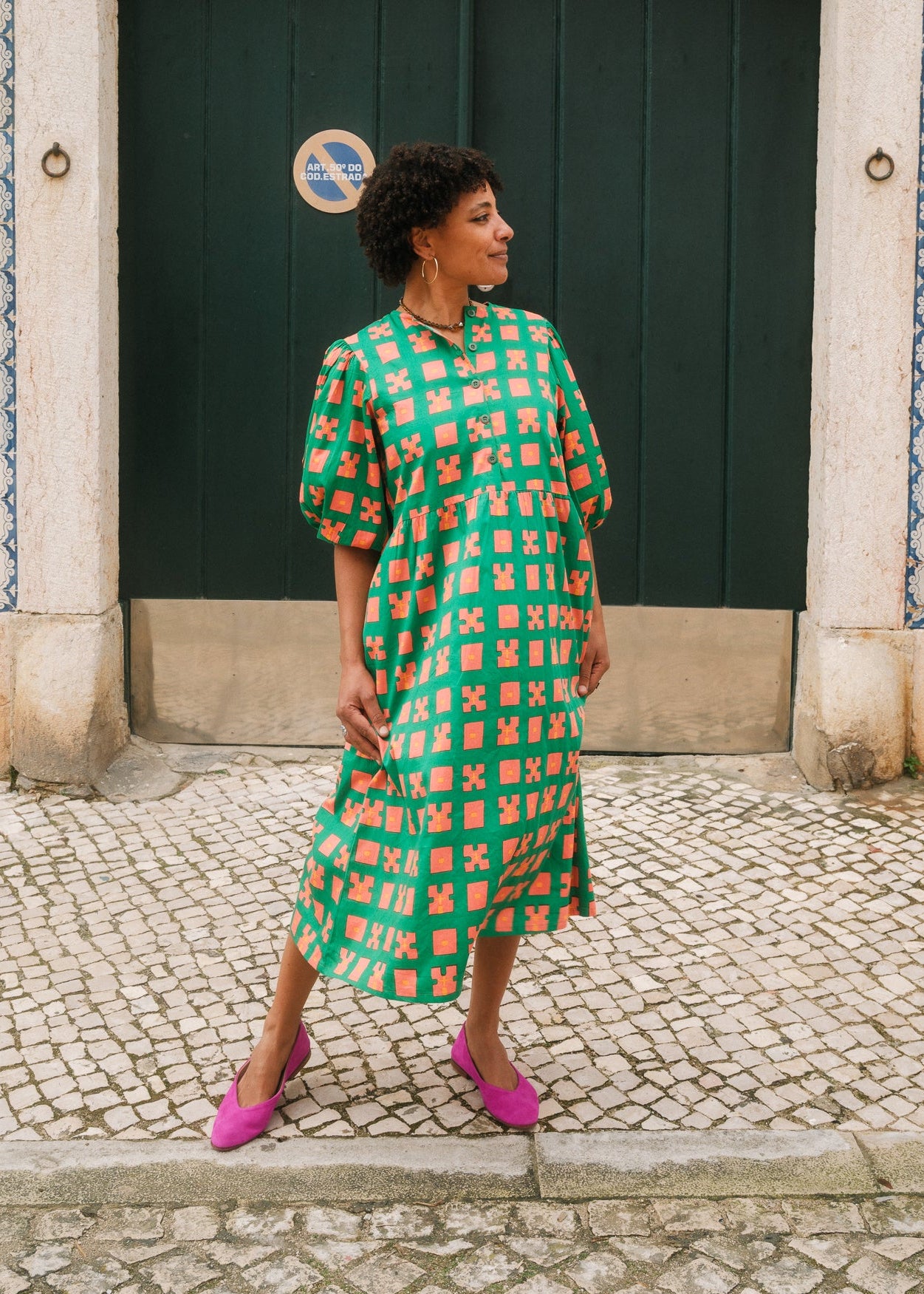 Flounce Dress in 'Green Bric a Brac'
