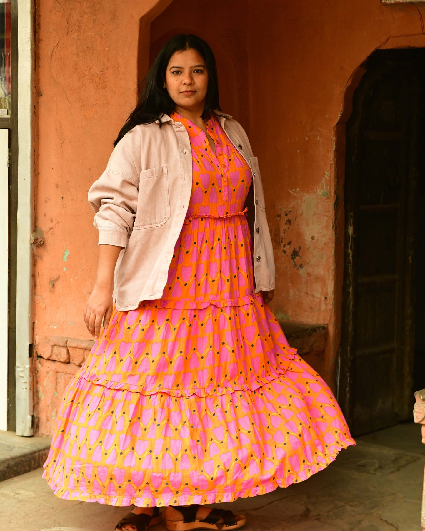 Frida Dress in 'Orange Honey Heart'