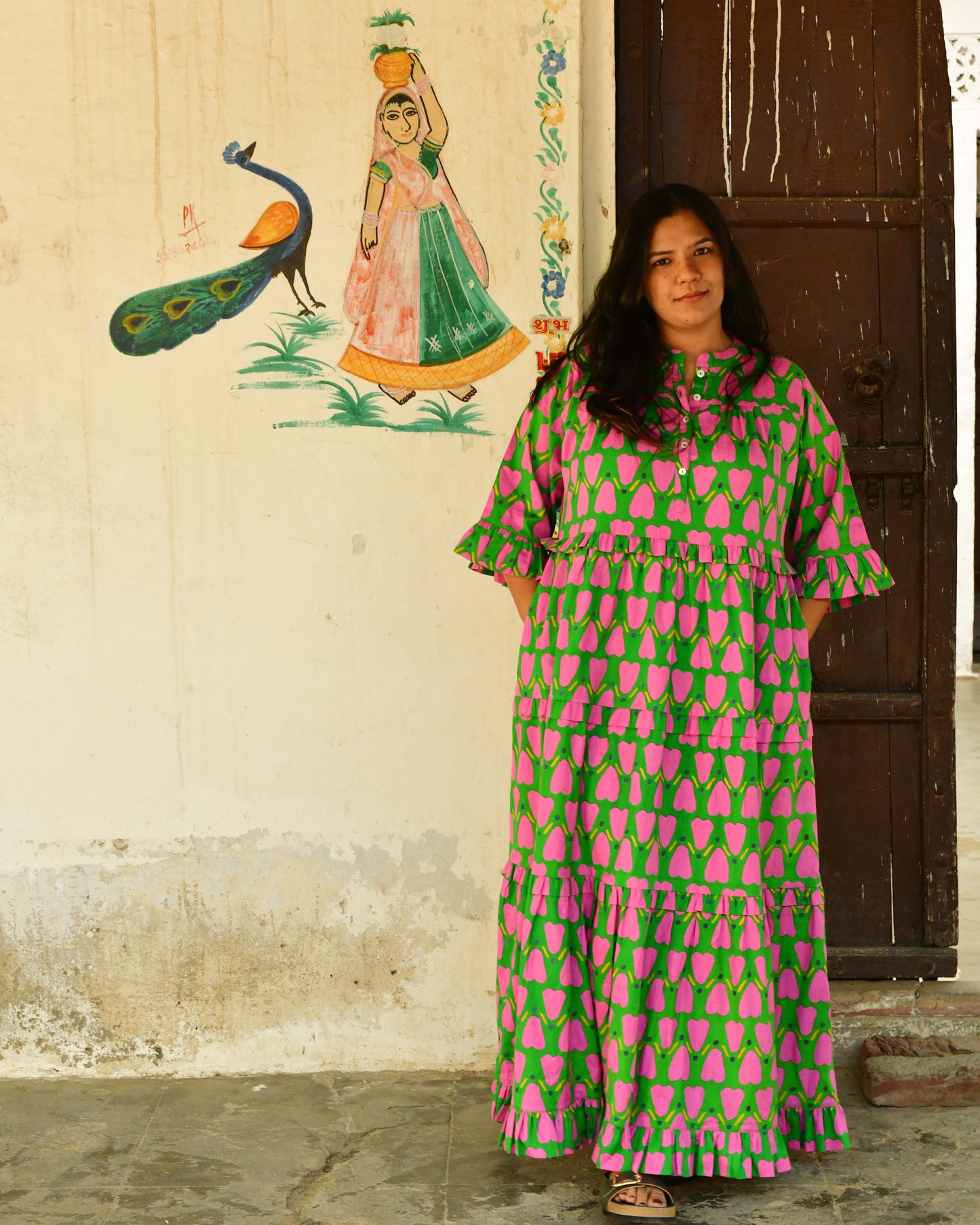 Frida Dress in 'Green Honey Heart'