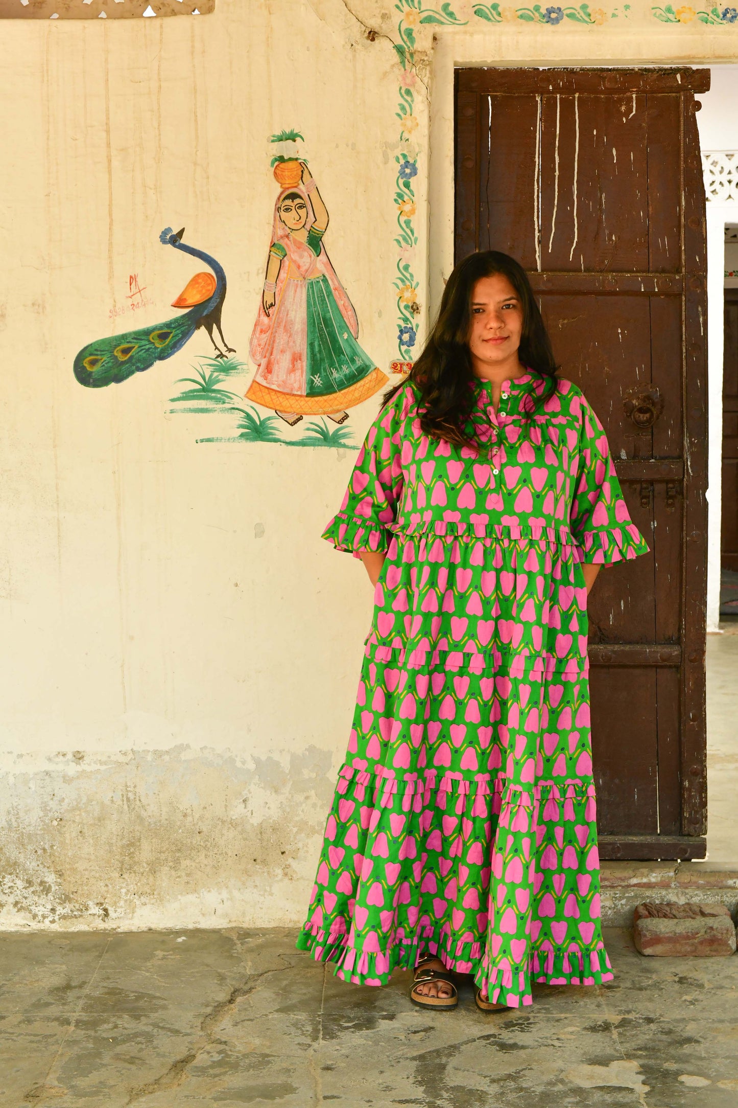 Frida Dress in 'Green Honey Heart'