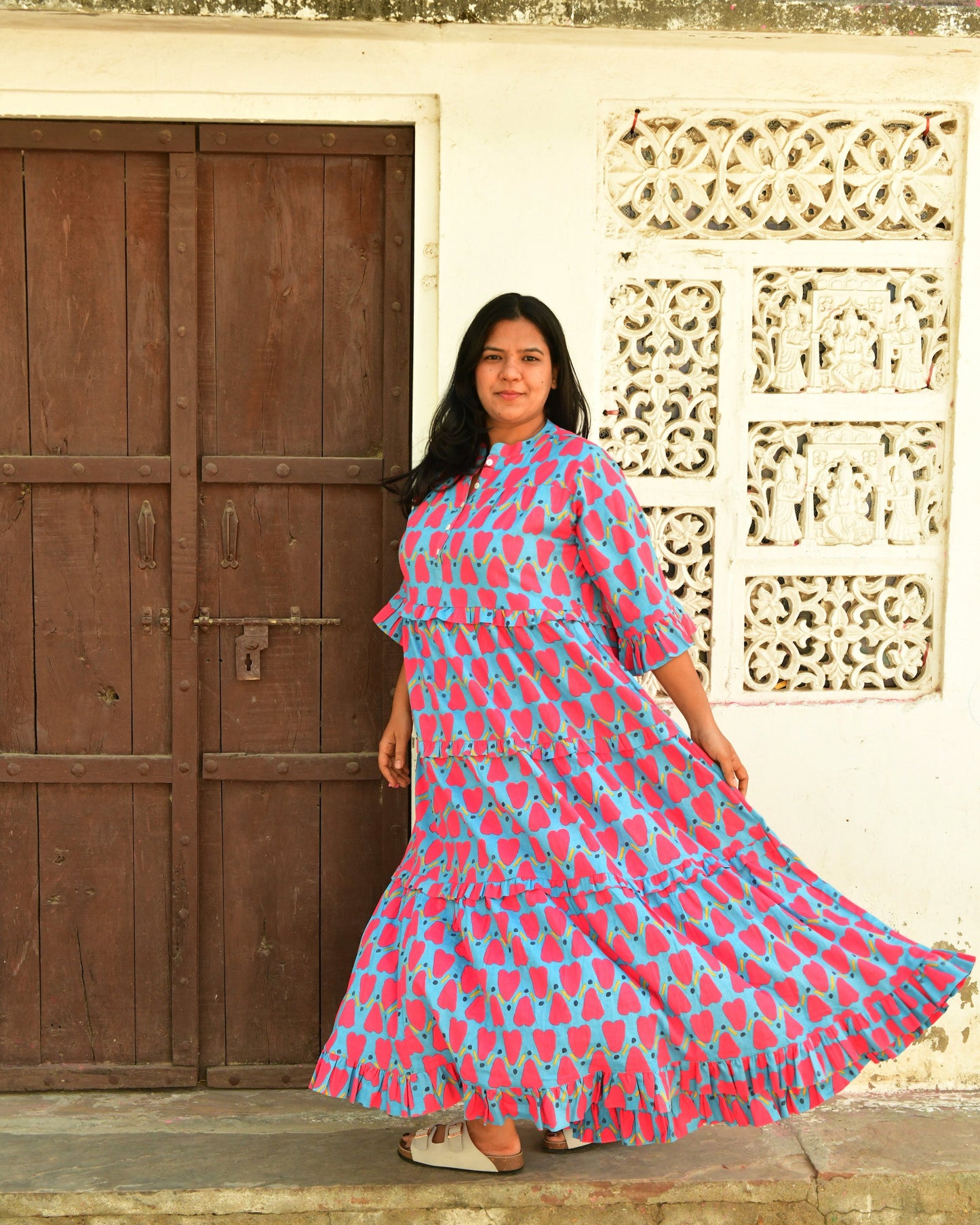 Frida Dress in 'Blue Honey Heart'