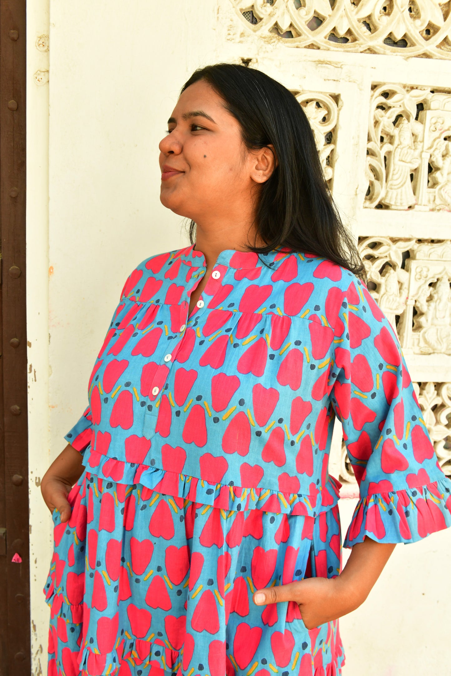 Frida Dress in 'Blue Honey Heart'