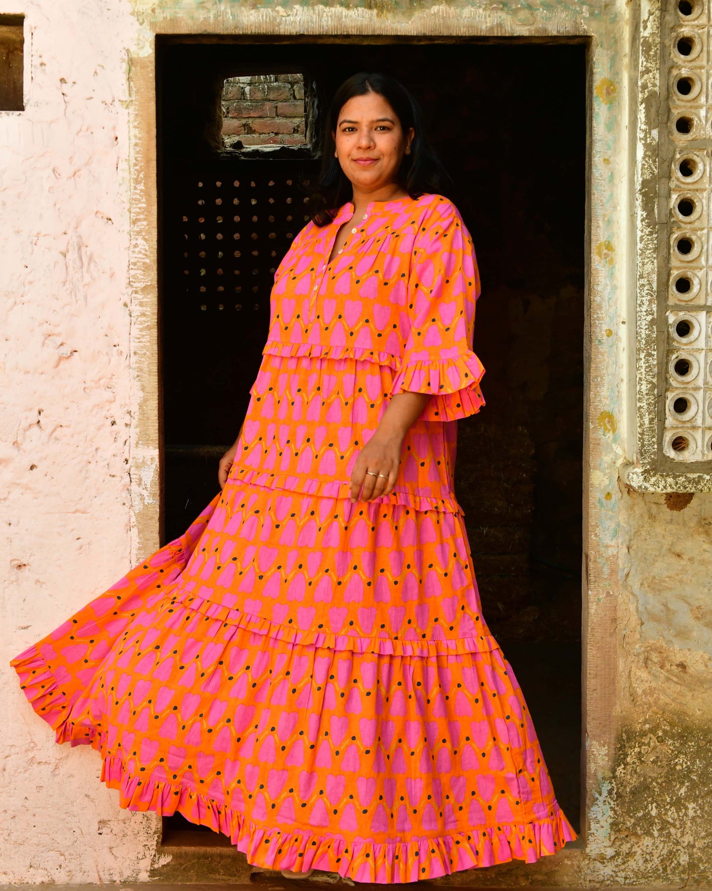Frida Dress in 'Orange Honey Heart'