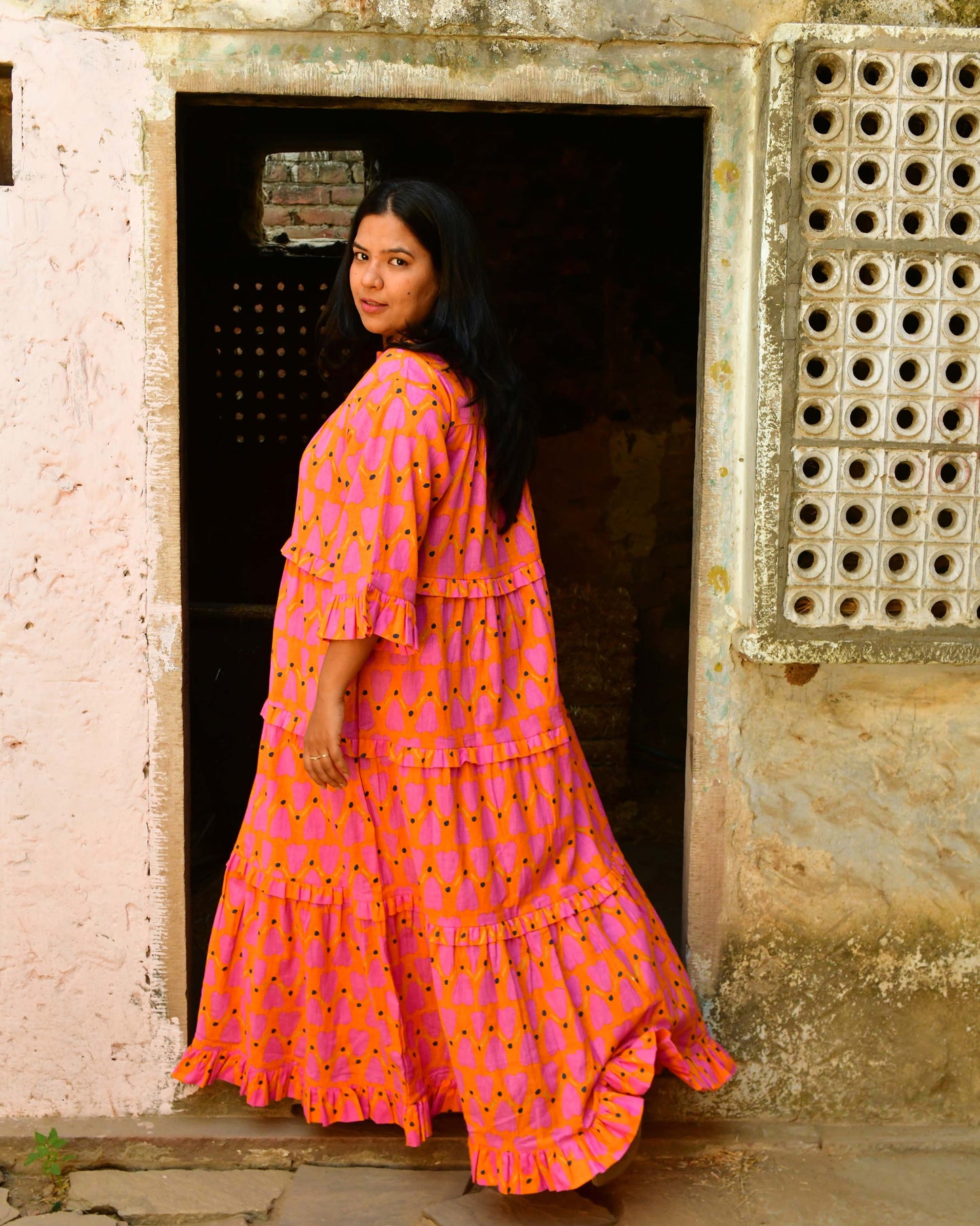 Frida Dress in 'Orange Honey Heart'