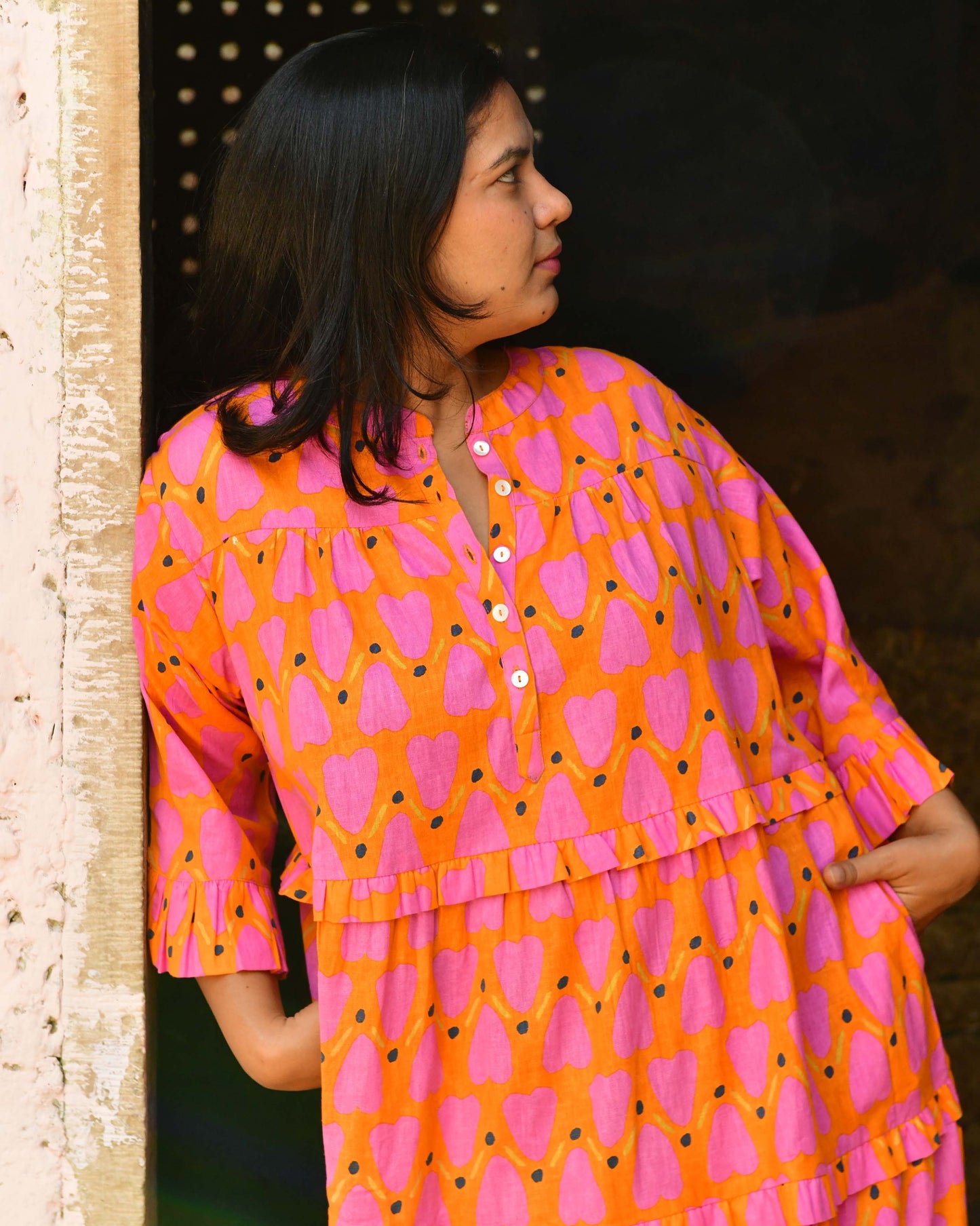 Frida Dress in 'Orange Honey Heart'