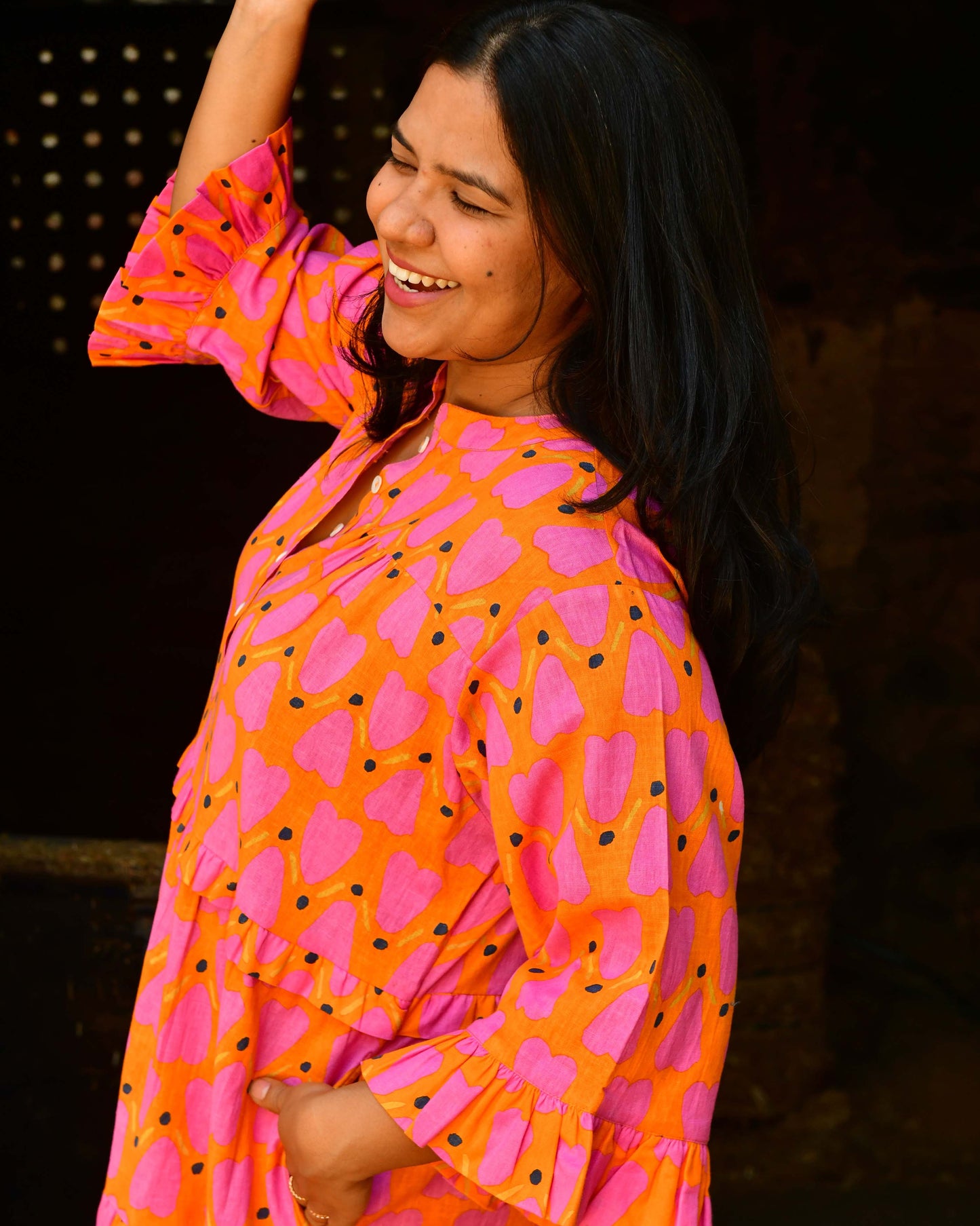 Frida Dress in 'Orange Honey Heart'