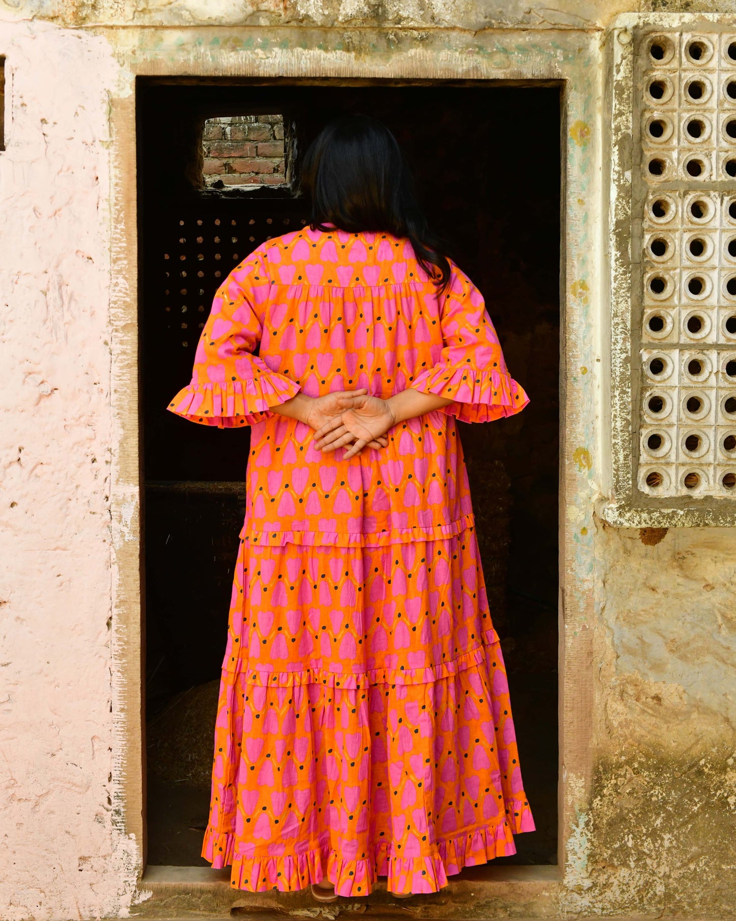 Frida Dress in 'Orange Honey Heart'