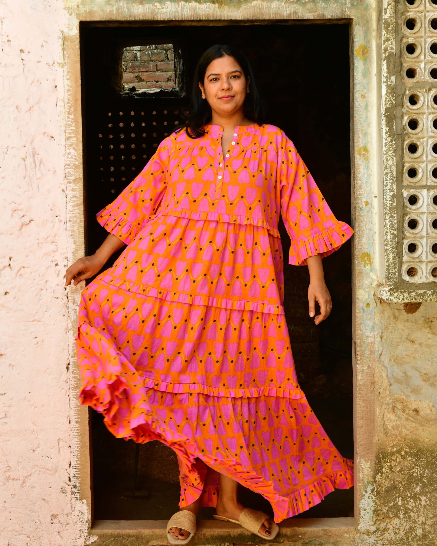 Frida Dress in 'Orange Honey Heart'