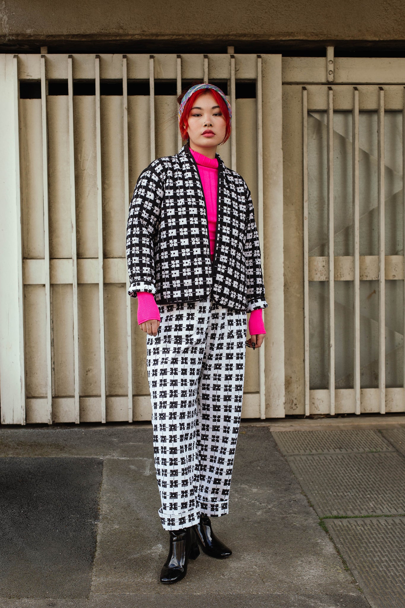 Short Quilted Reversible Jacket in 'Chess Set'