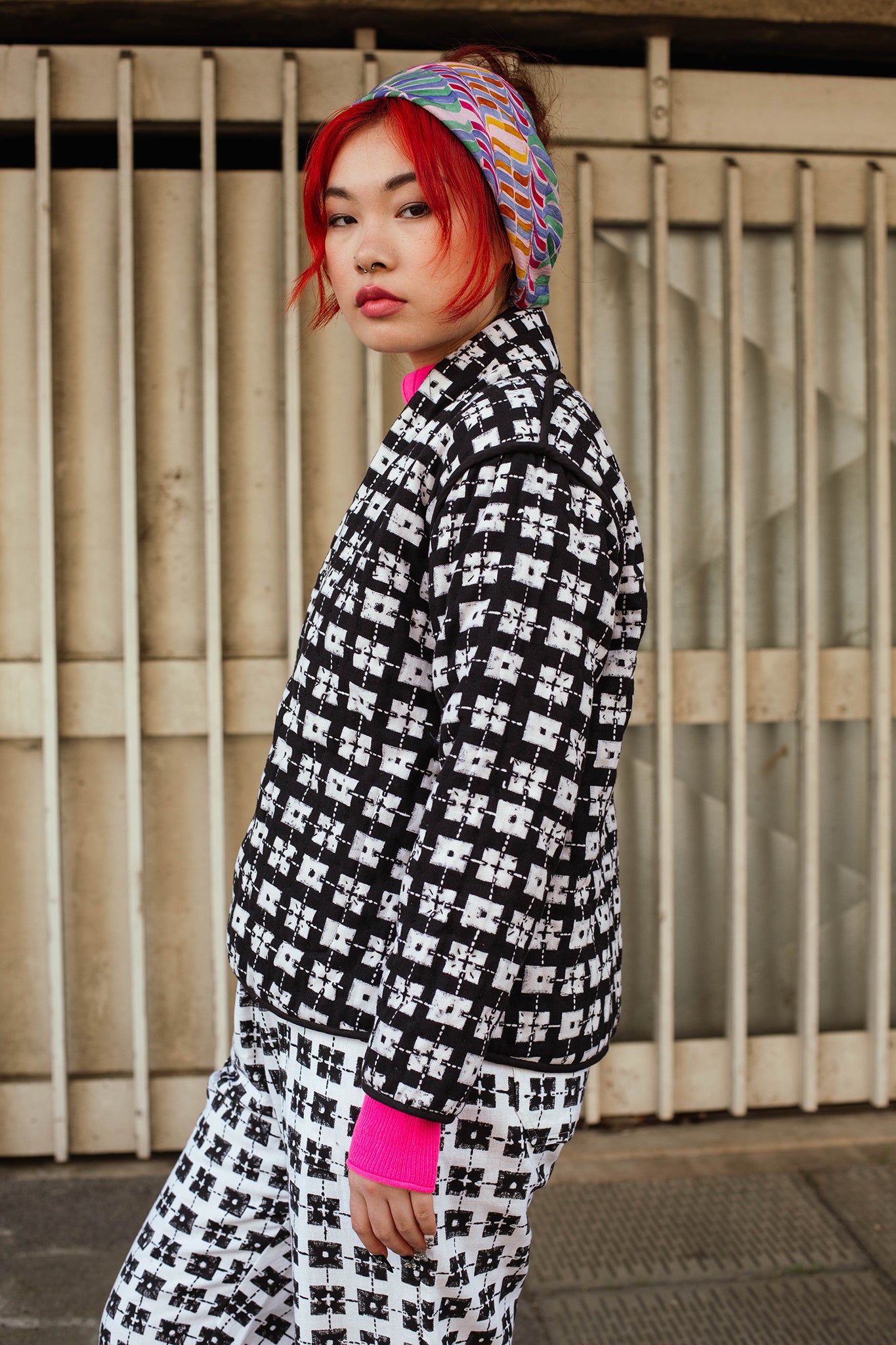 Short Quilted Reversible Jacket in 'Chess Set'