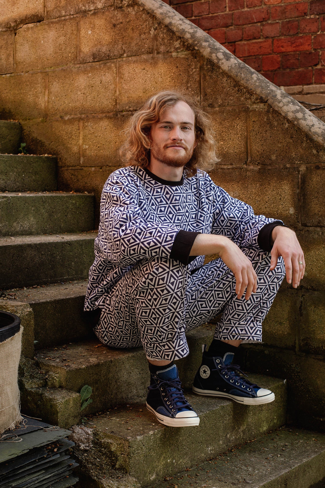 Quilted cotton Sweatshirt in 'Navy Honeycomb'