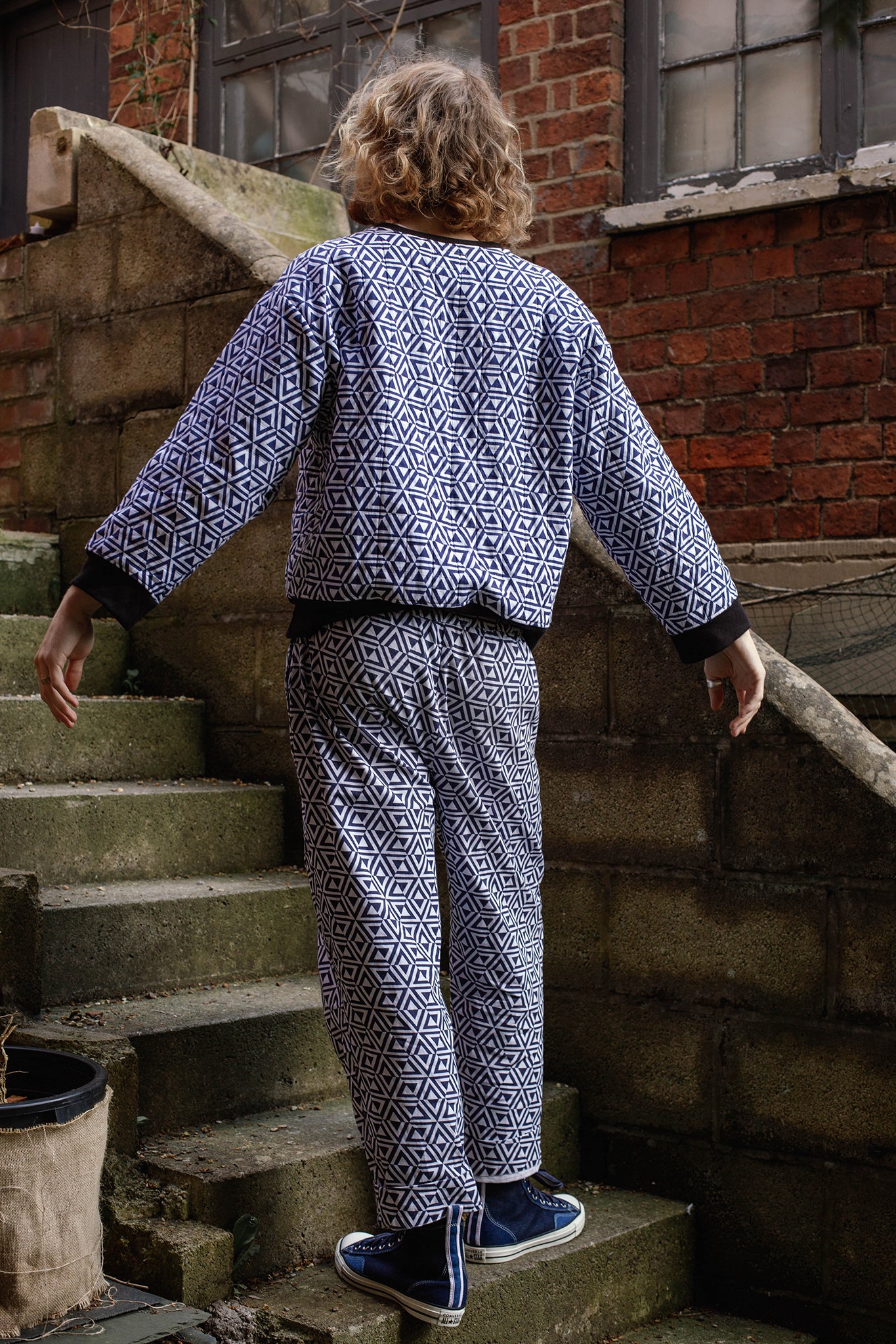 Quilted cotton Sweatshirt in 'Navy Honeycomb'