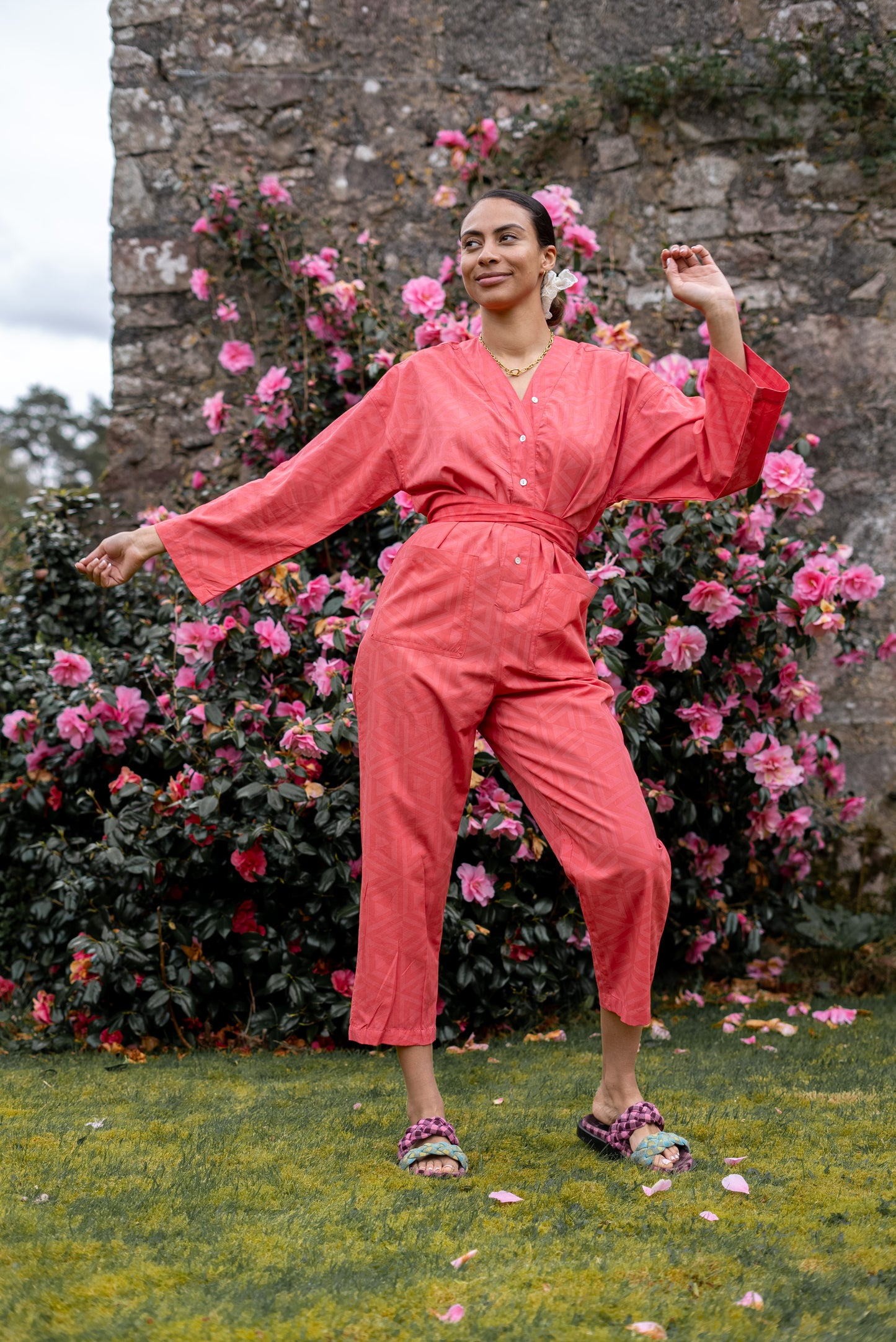 Playsuit in 'Pink Honeycomb'