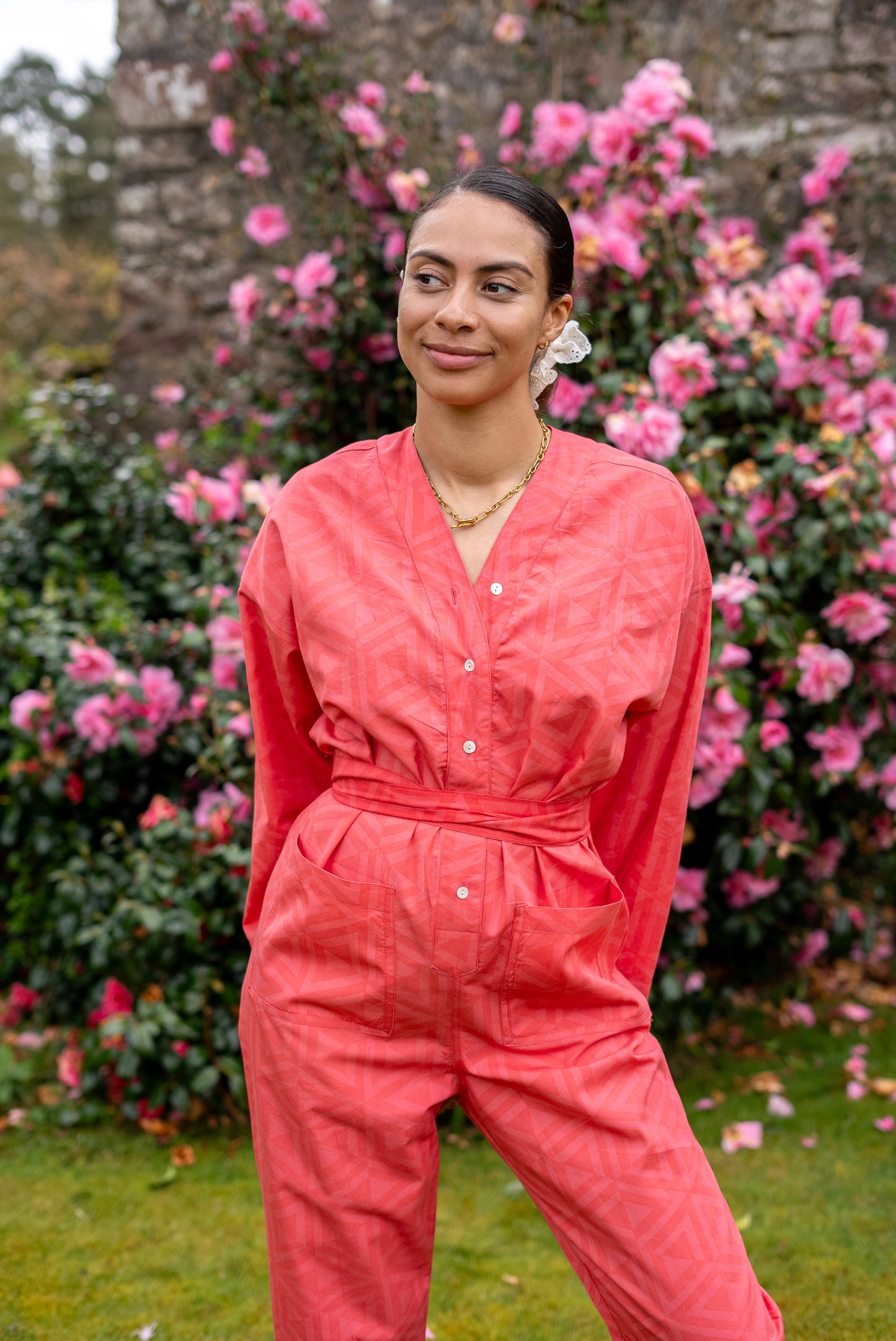 Playsuit in 'Pink Honeycomb'
