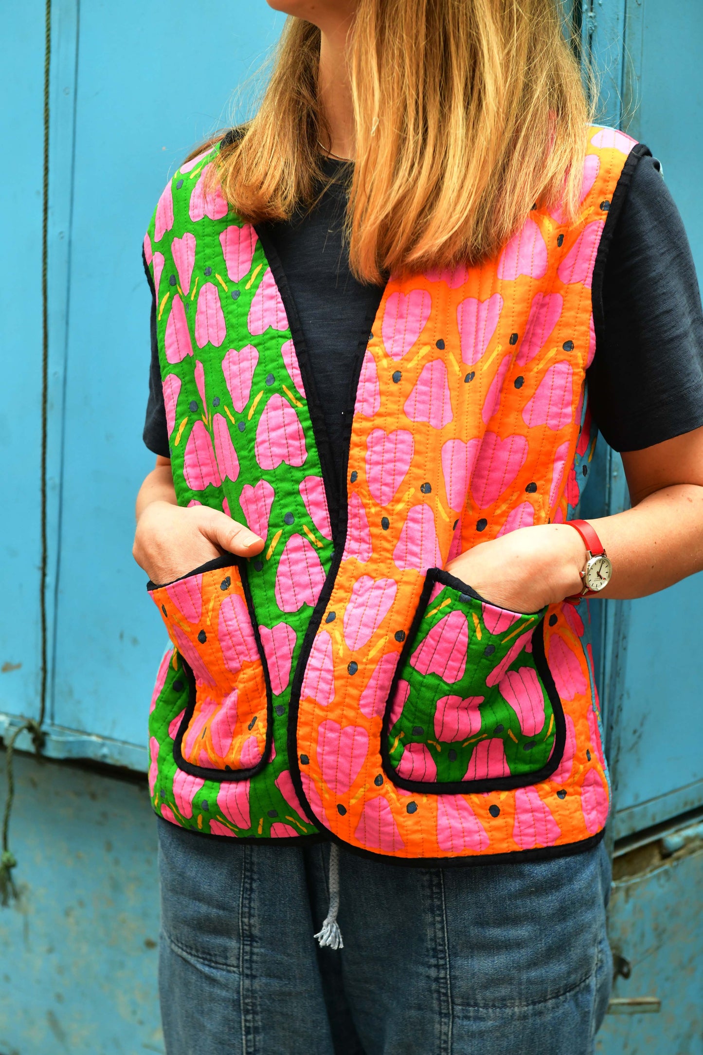 Waistcoat in Patchwork 'Honey Heart'.