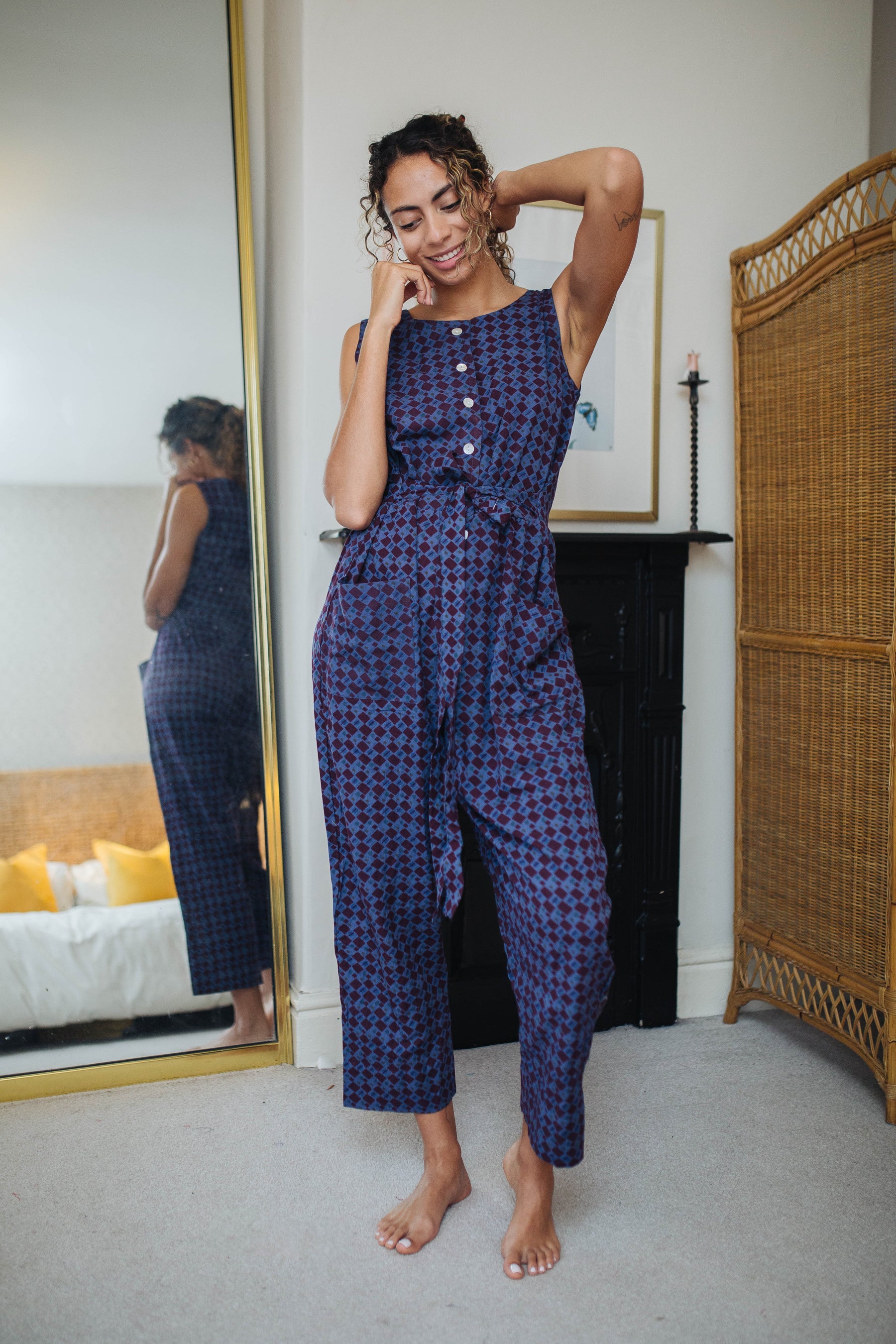 Andy Dungarees In Indigo Check