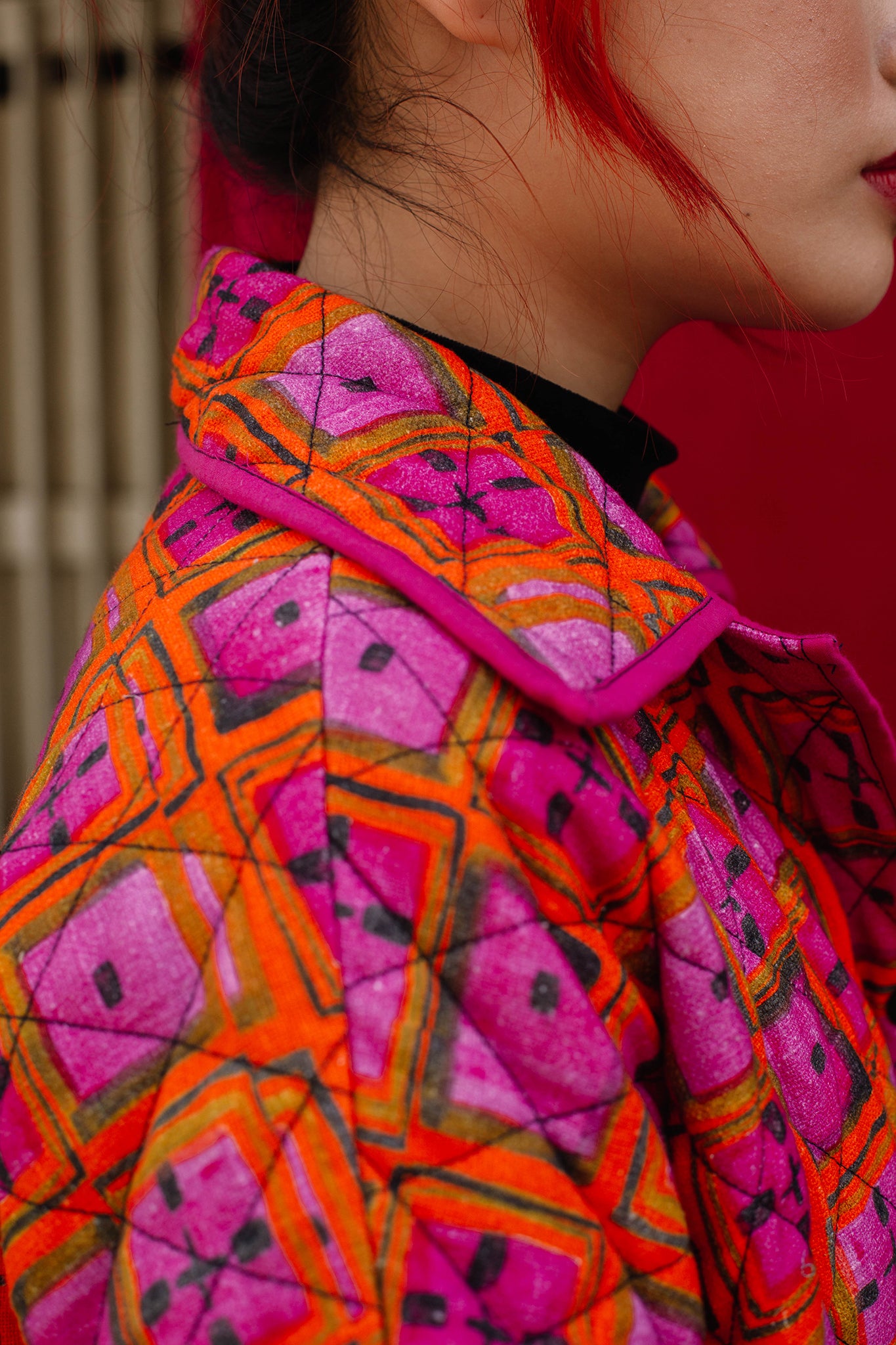 Long Quilted Overcoat in 'Divine & Conquer'