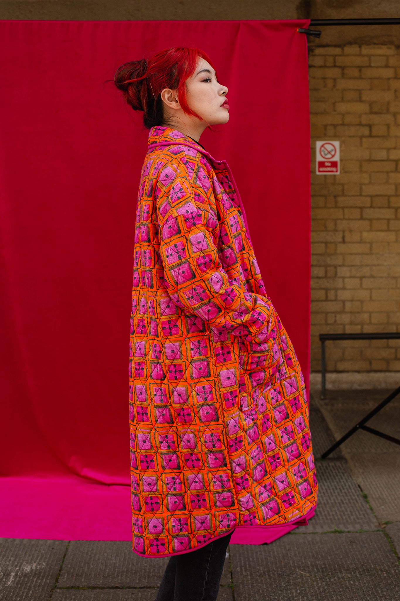 Long Quilted Overcoat in 'Divine & Conquer'