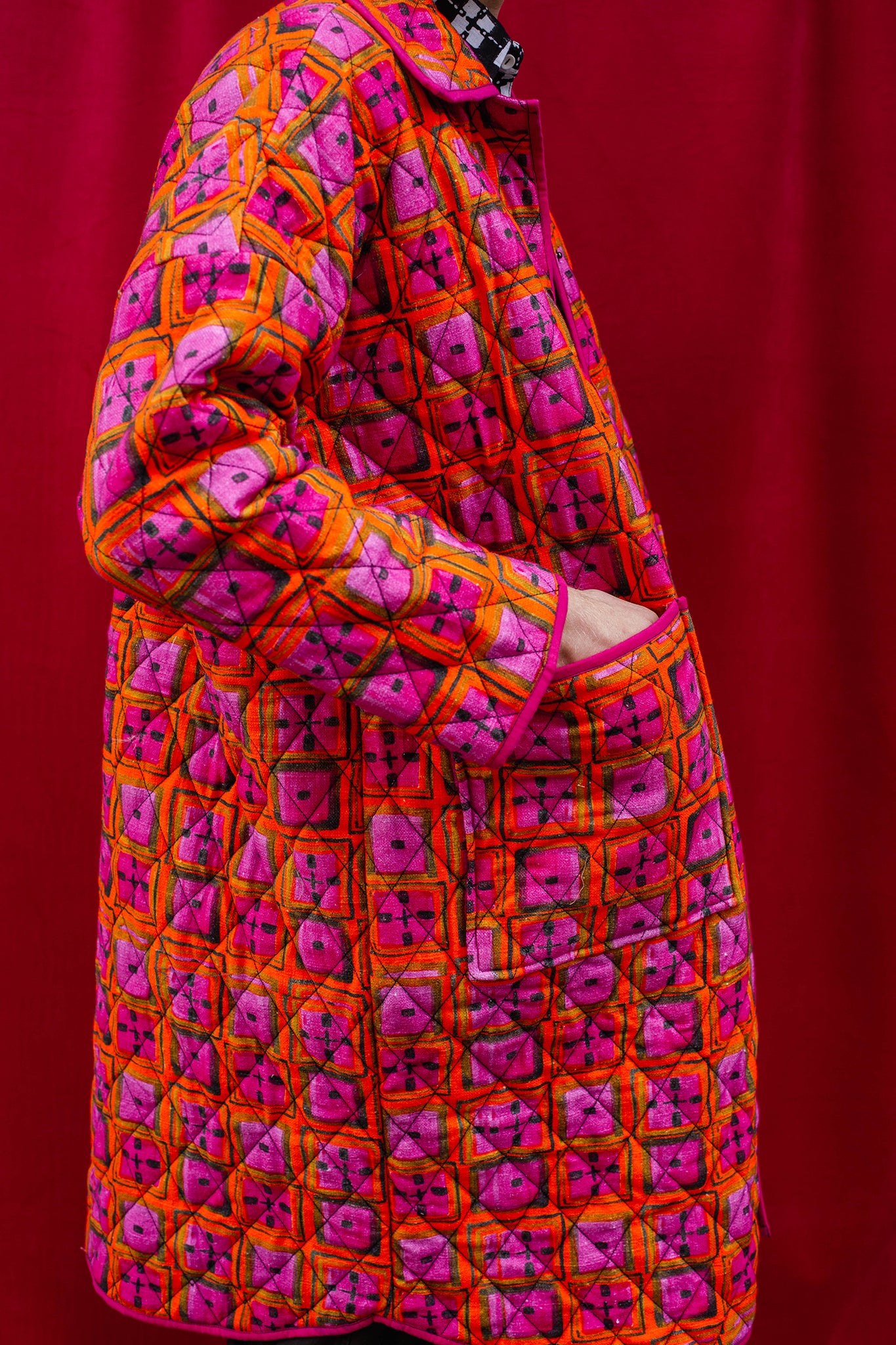 Long Quilted Overcoat in 'Divine & Conquer'