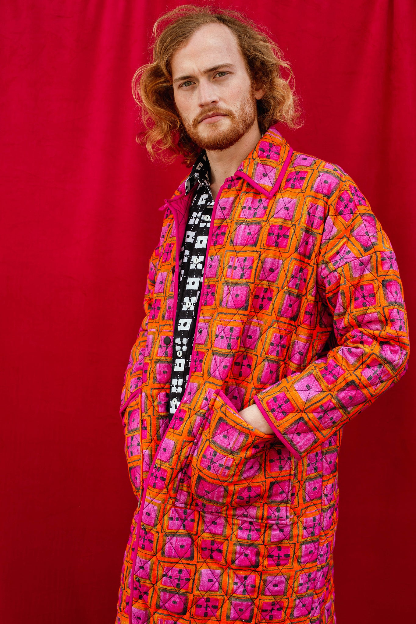 Long Quilted Overcoat in 'Divine & Conquer'