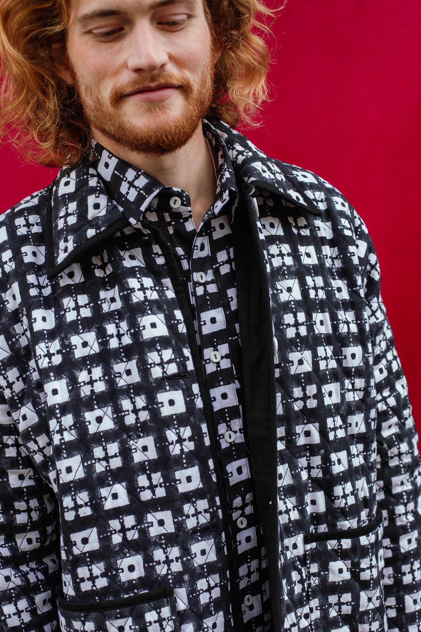 Long Quilted Overcoat in 'Chess Set'