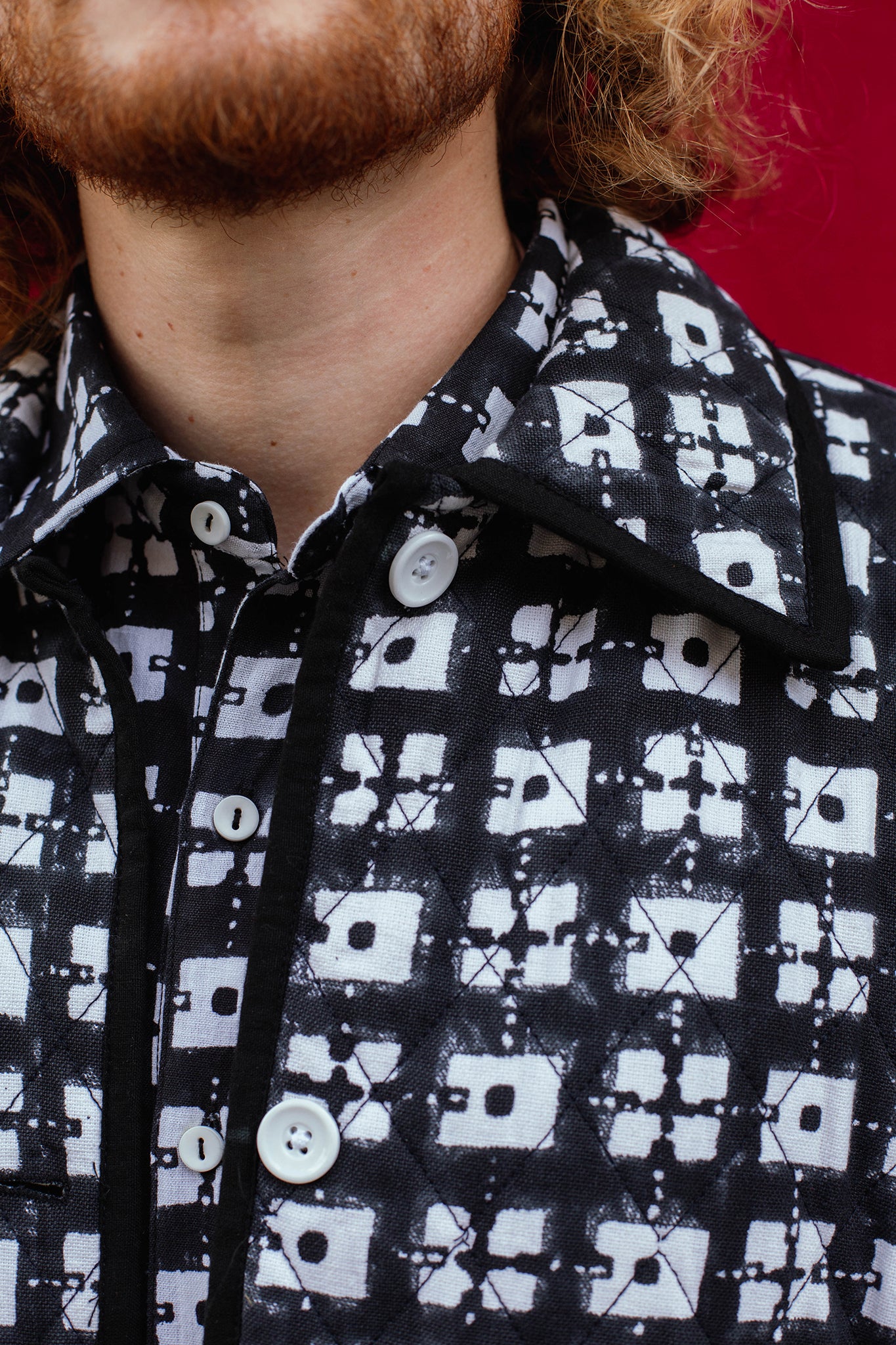 Long Quilted Overcoat in 'Chess Set'