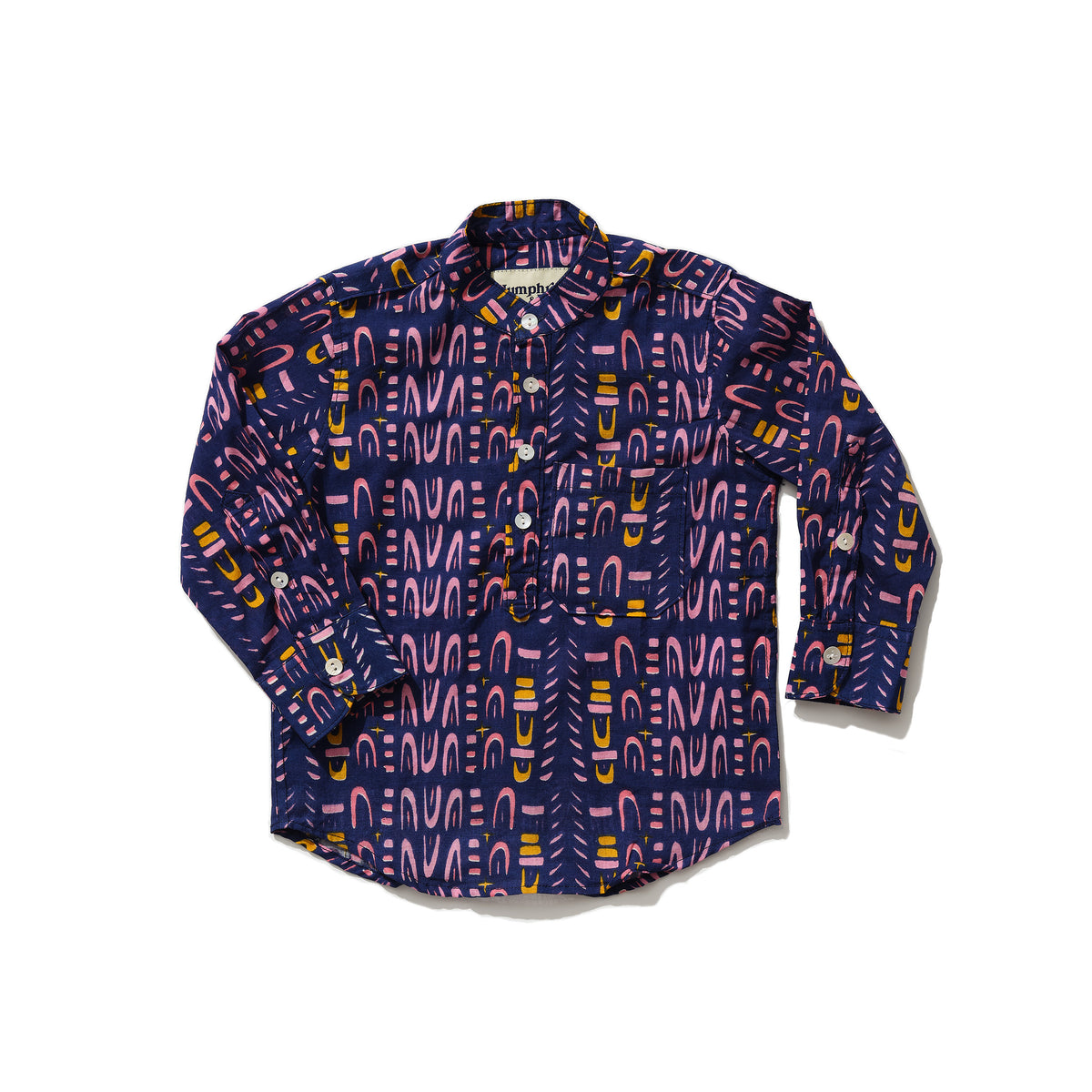 Indian Collar Shirt in 'Navy Skydive'