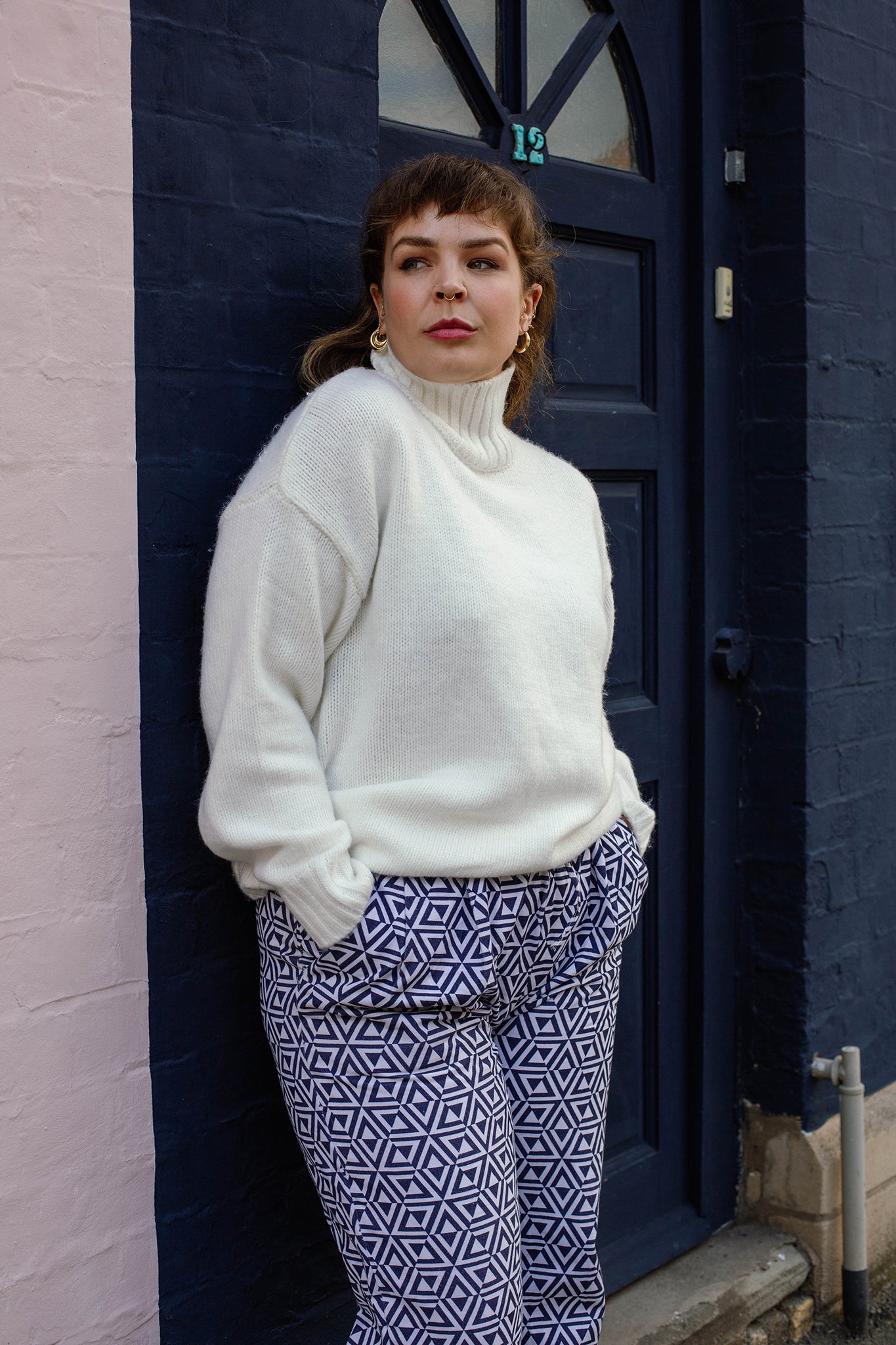 Jersey Cotton Unisex Jogging bottoms in 'Navy Honeycomb'