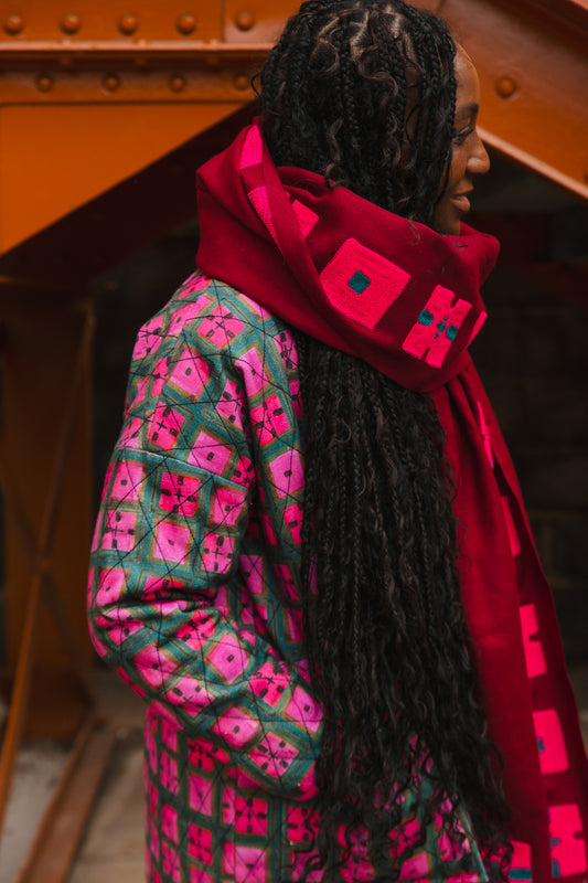 Wool Shawl in 'Burgundy Check' or 'Plum Check'