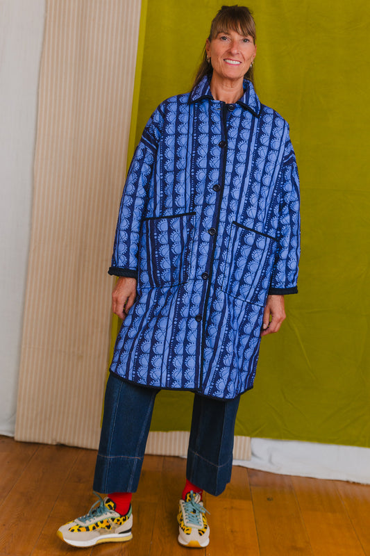 Quilted Overcoat in 'Blue Bead'