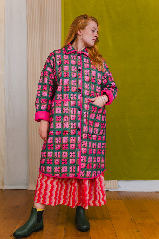 Quilted Overcoat in 'Divine Forest'