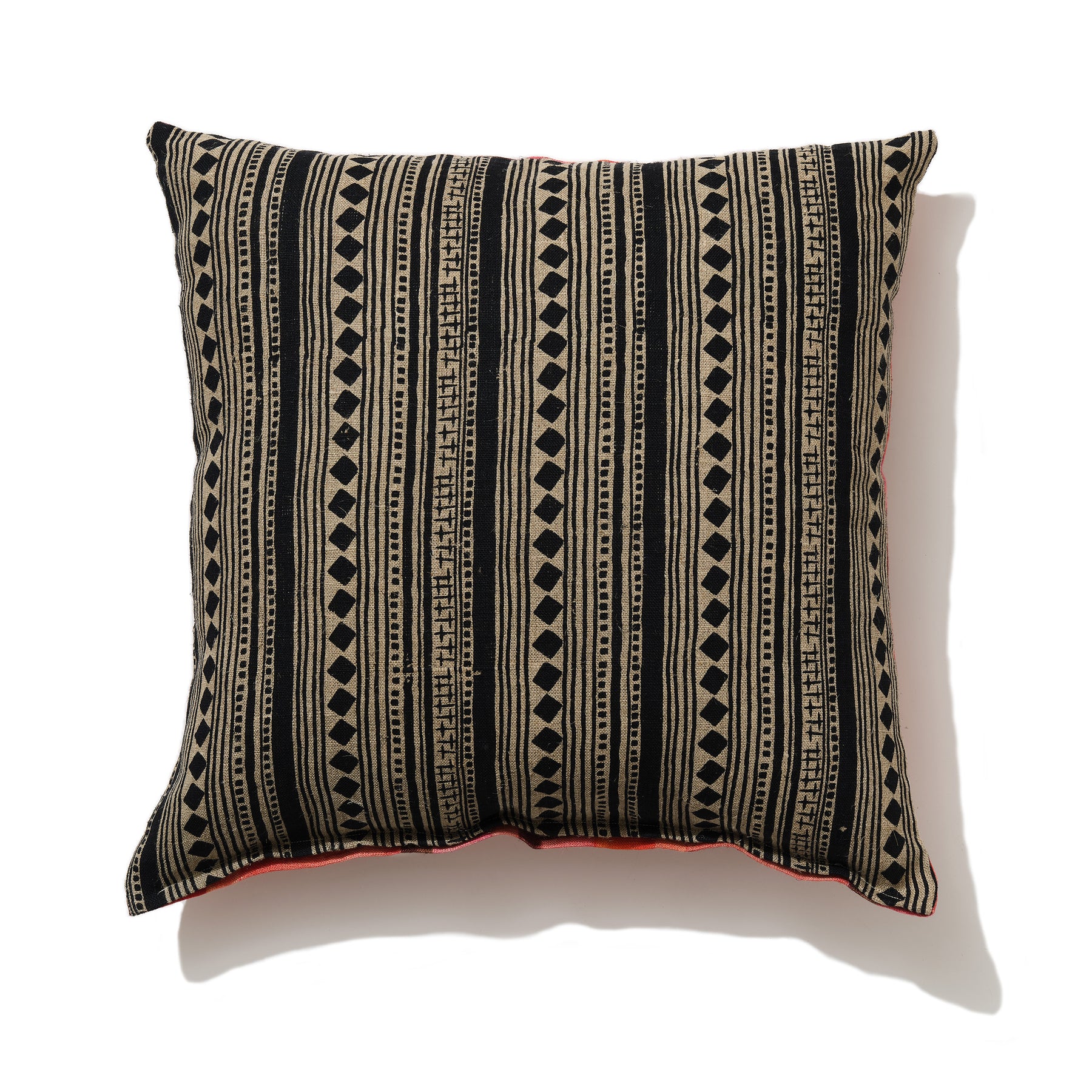 'Black Cabaret Stripe' and 'Patchwork Picnic' Linen Cushion