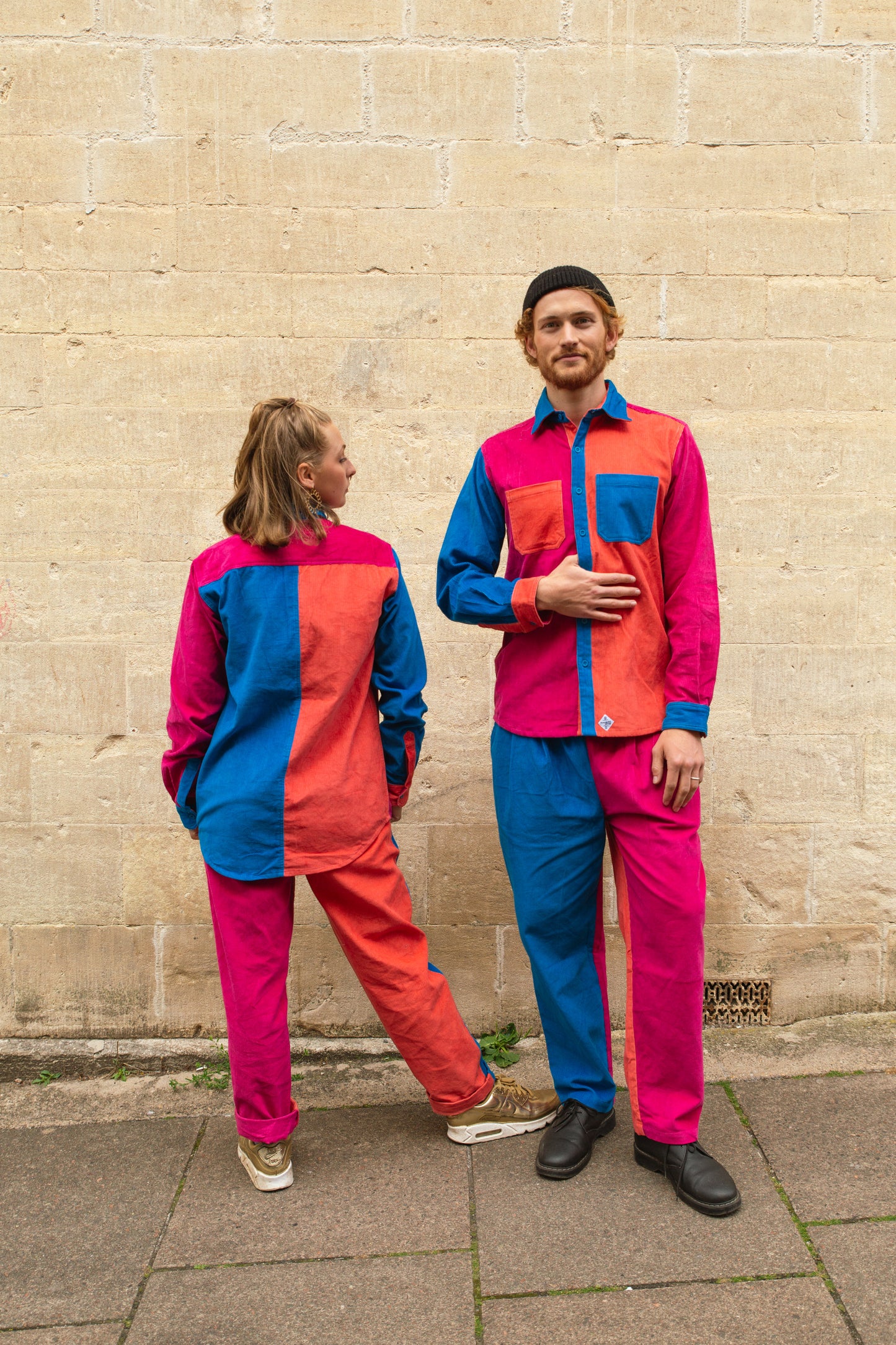 Cord shirt, Corduroy shirt, colourful shirt, patchwork shirt, patchwork trousers, colourful cord trousers, colourful corduroy trousers, patchwork cord, colourful trousers
