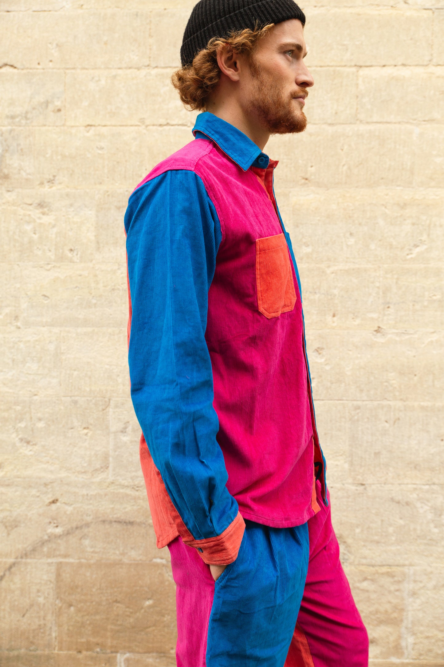Cord shirt, Corduroy shirt, colourful shirt, patchwork shirt, patchwork trousers, colourful cord trousers, colourful corduroy trousers, patchwork cord, colourful trousers, men's cord shirt, men's patchwork, men's cord trousers, men's patchwork trousers