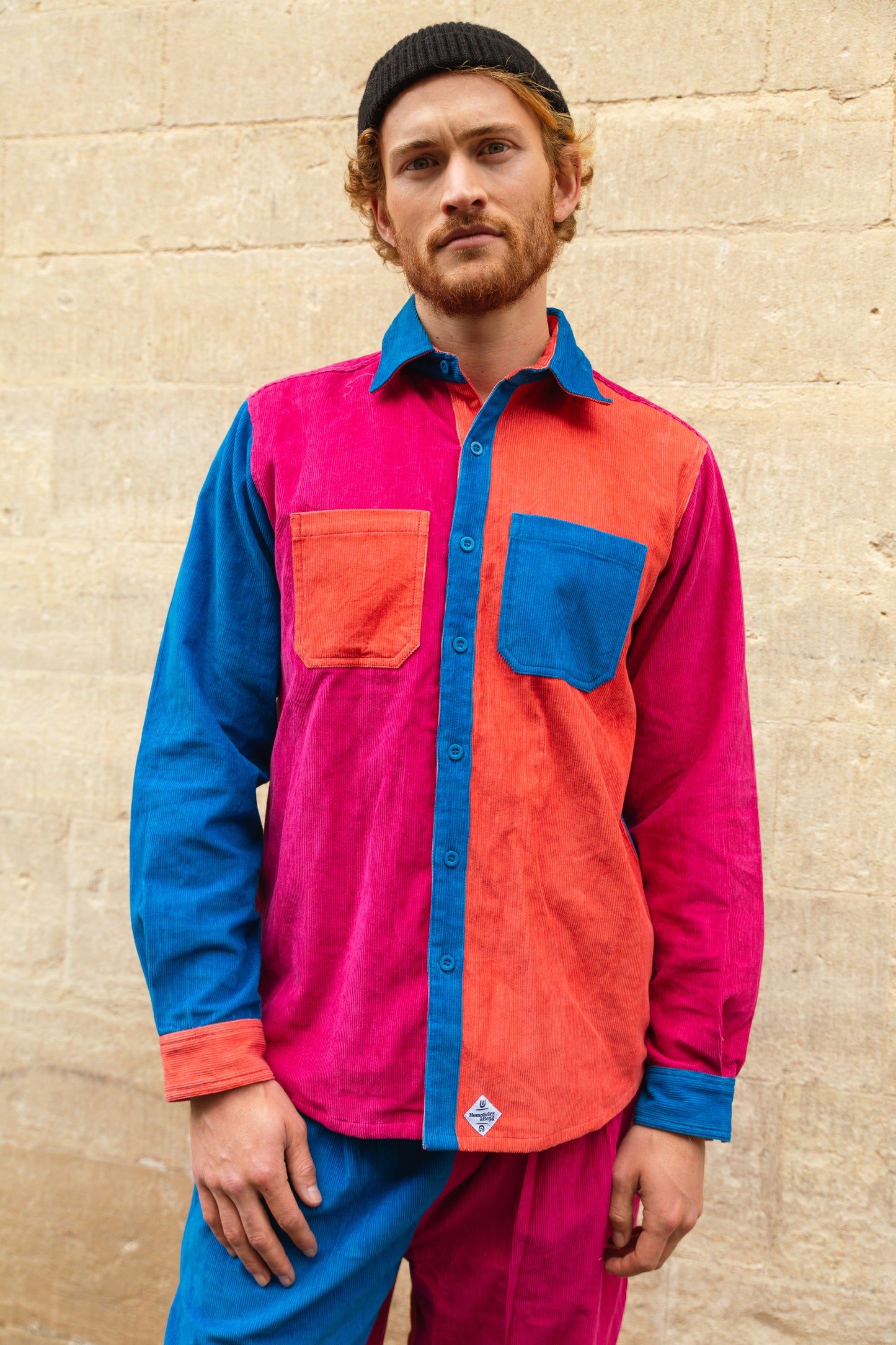 Cord shirt, Corduroy shirt, colourful shirt, patchwork shirt, patchwork trousers, colourful cord trousers, colourful corduroy trousers, patchwork cord, colourful trousers