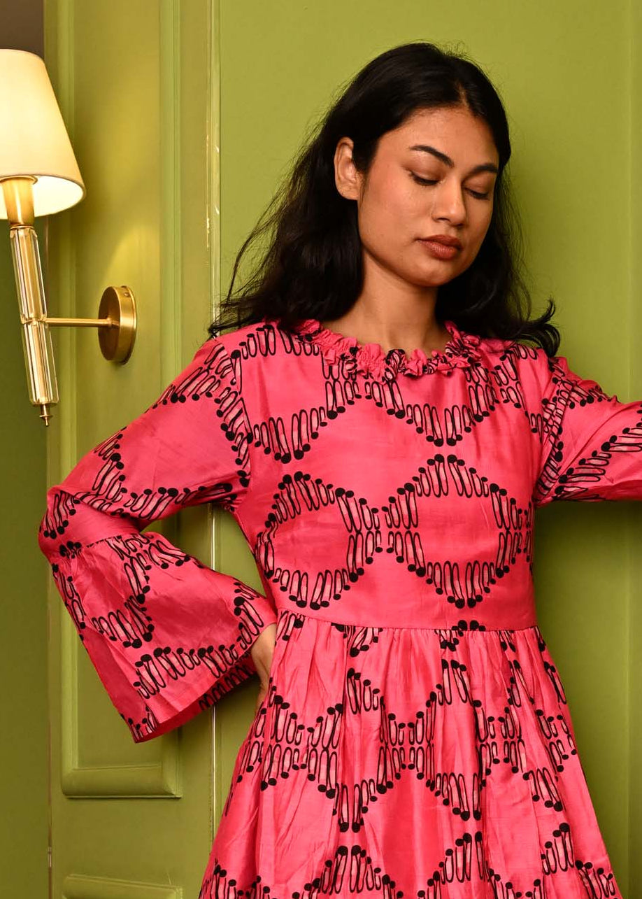 Party Frill Dress in 'Dashing Diamond on Pink'