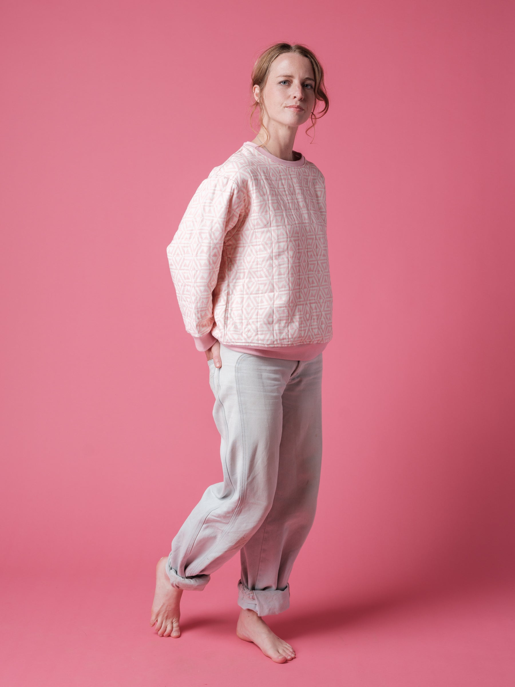 Quilted Jersey Sweatshirt in 'Pink Honeycomb'