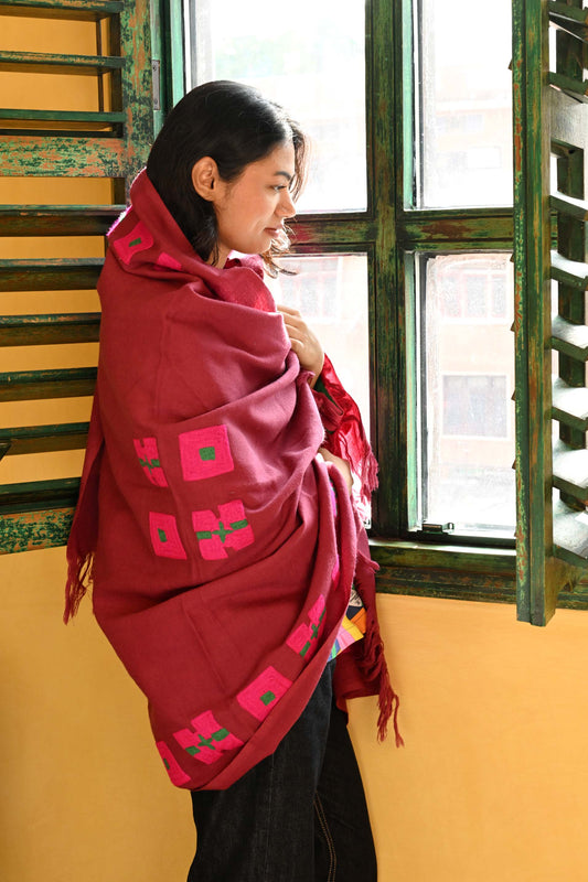 Wool Shawl in 'Plum Check'
