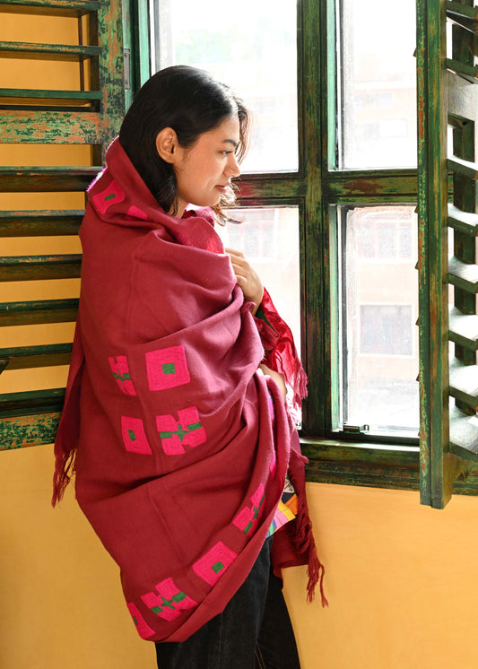 Wool Shawl in 'Plum Check'