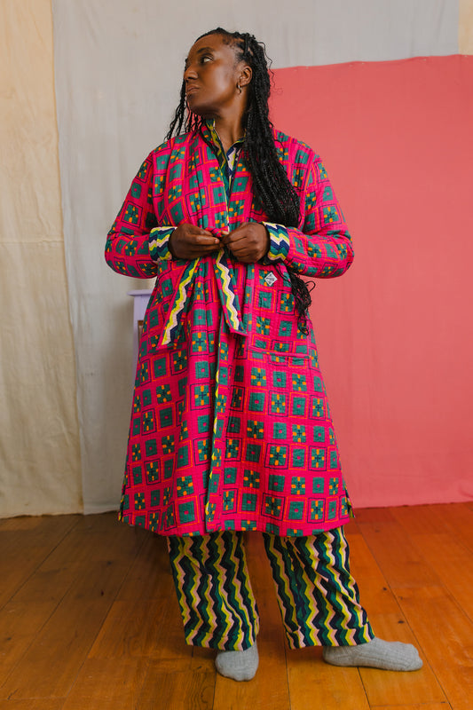 Quilted Housecoat in 'Distant Dream' & 'Splash of Orange'