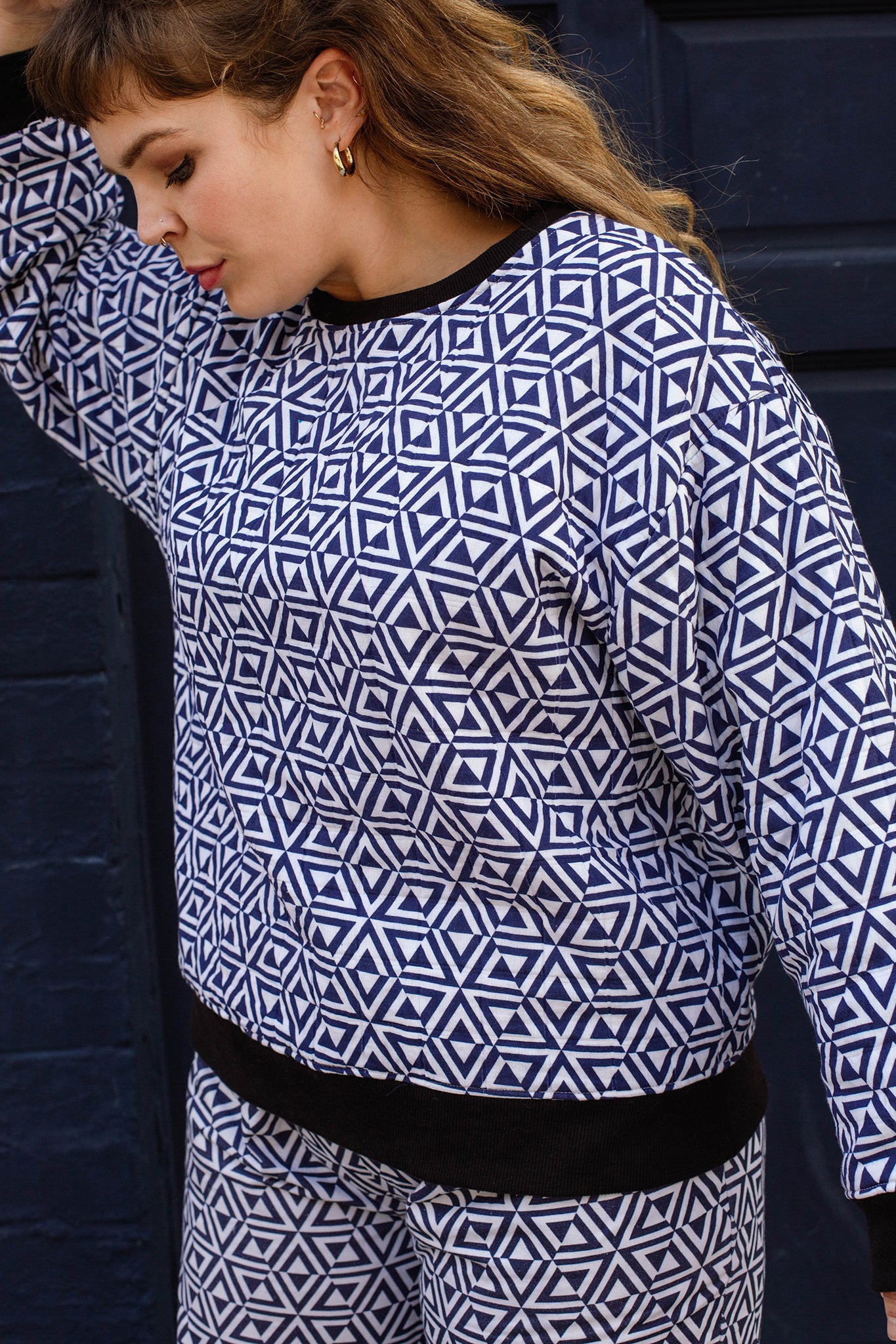 Quilted cotton Sweatshirt in 'Navy Honeycomb'